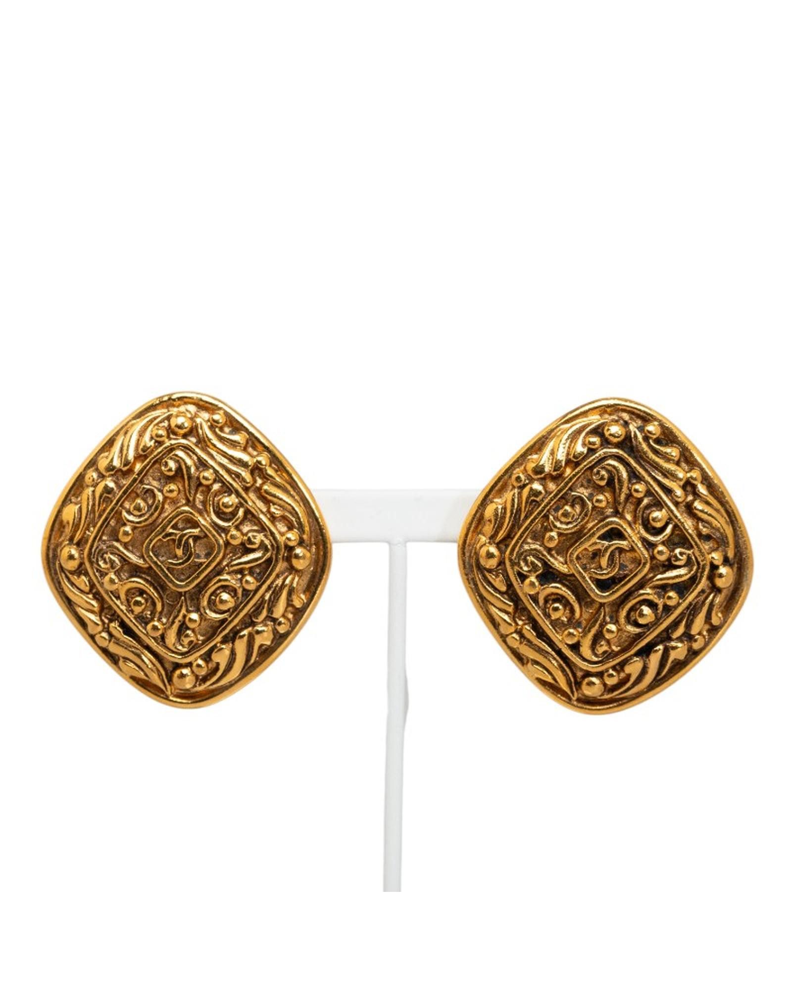 image of Chanel Gold Diamond Clip-On Earrings, Women's