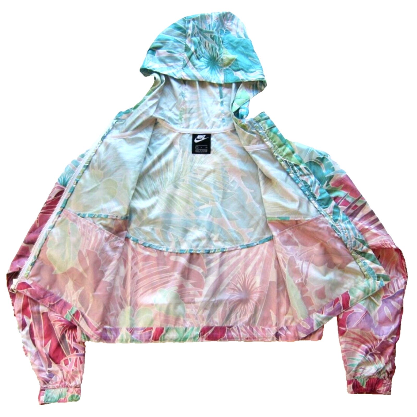 Nike VINTAGE Nike Pink Green Blue Tropical Hawaiian Full Zip Hooded Crop Windbreaker Jacket S Size S / US 4 / IT 40 - 4 Thumbnail