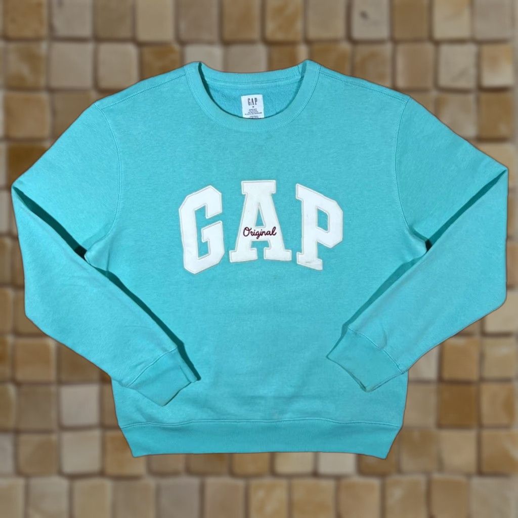 Gap GAP Original Turquoise Big Embroidered Logo Spellout Sweatshirt Medium Mens Pullover Crewneck Logo Turquoise 90s (Embroidered) Size US M / EU 48-50 / 2 - 1 Thumbnail