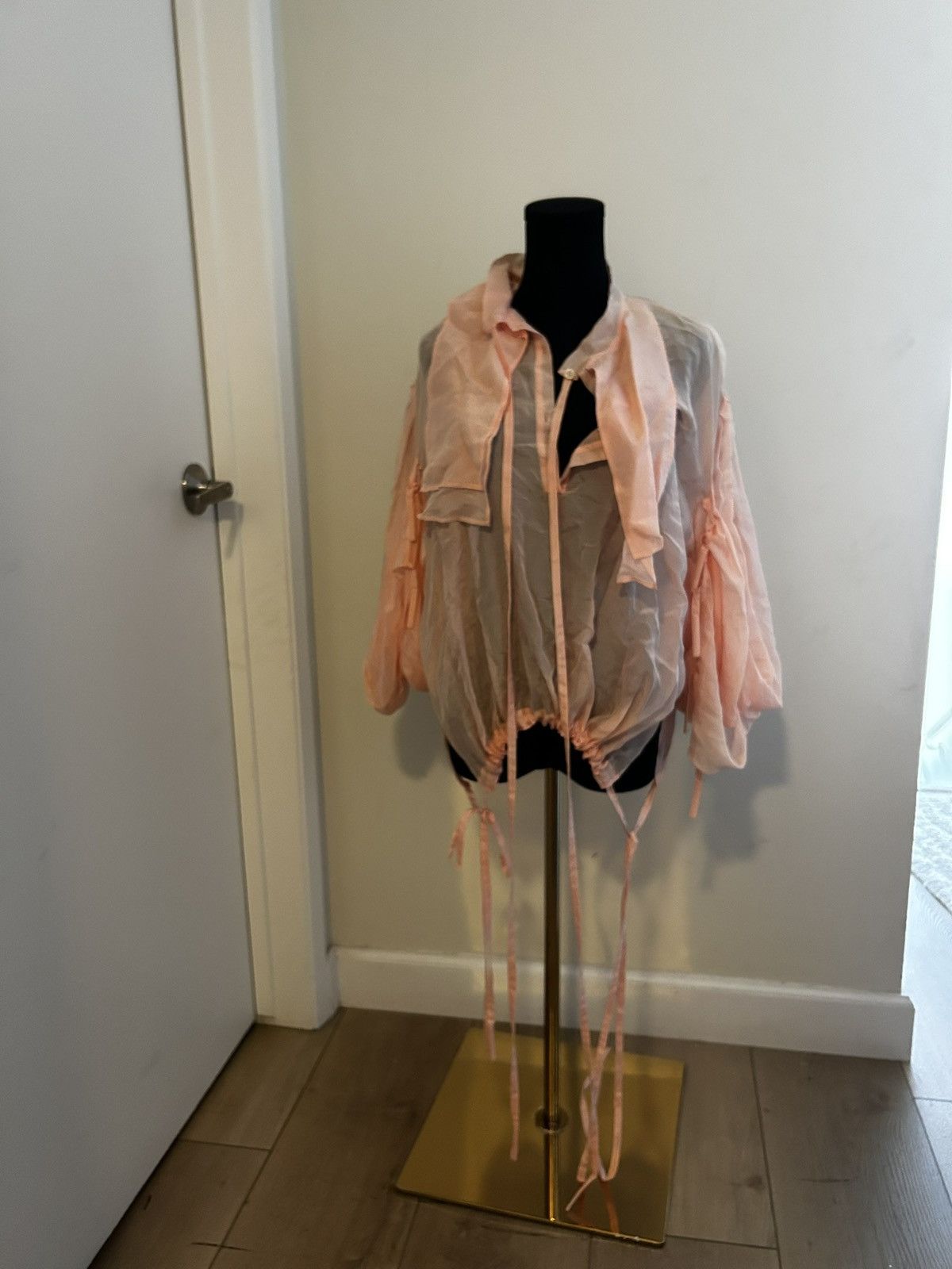 Lanvin LANVIN Sheer 3/4 sleeve billowy blouse drawstring tie detail Size XL / US 12-14 / IT 48-50 - 1 Thumbnail