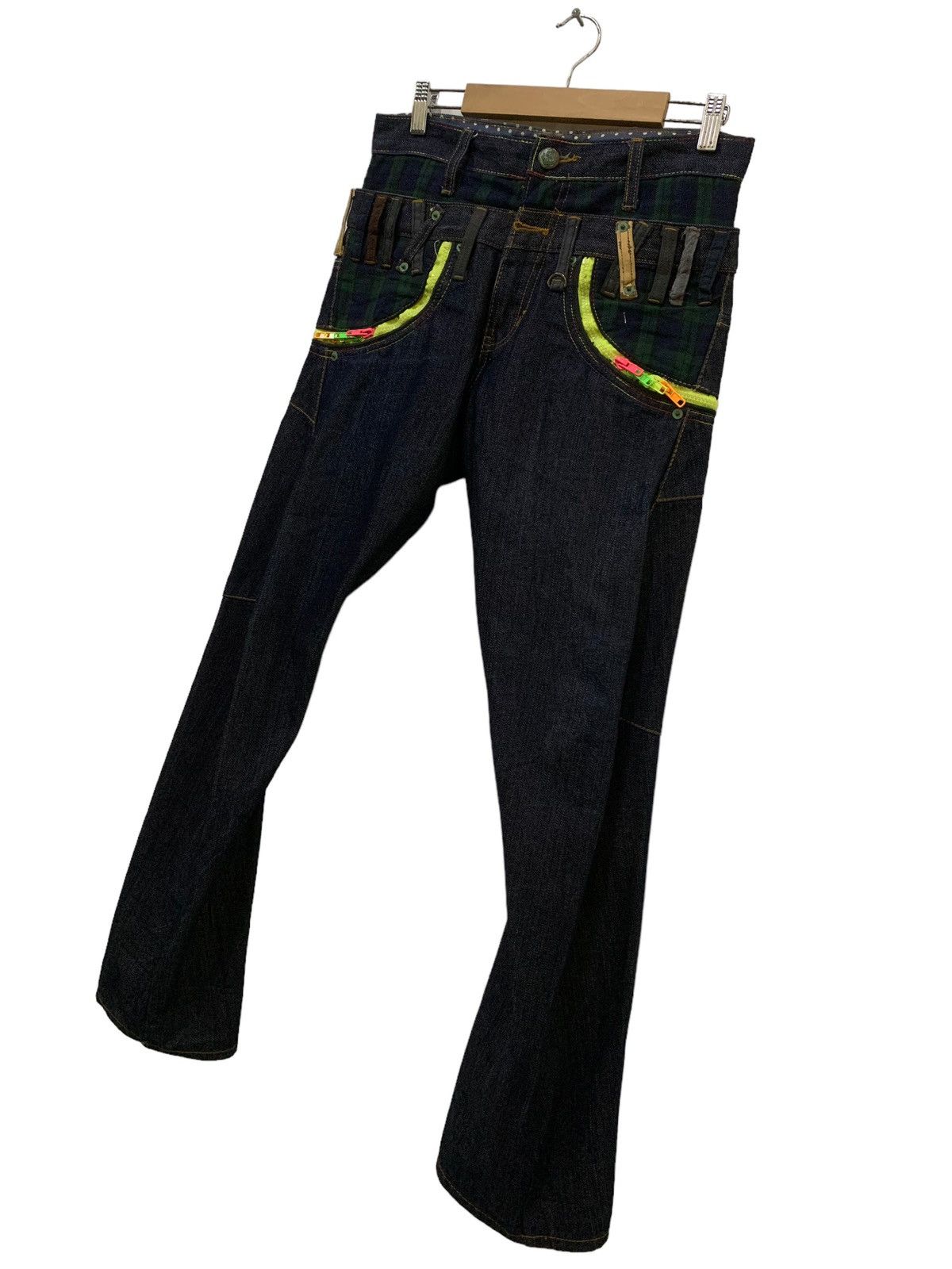 Japanese Brand Brithmint Japan Double Waist Neon Zipper Curved Leg Jeans Size US 30 / EU 46 - 3 Thumbnail