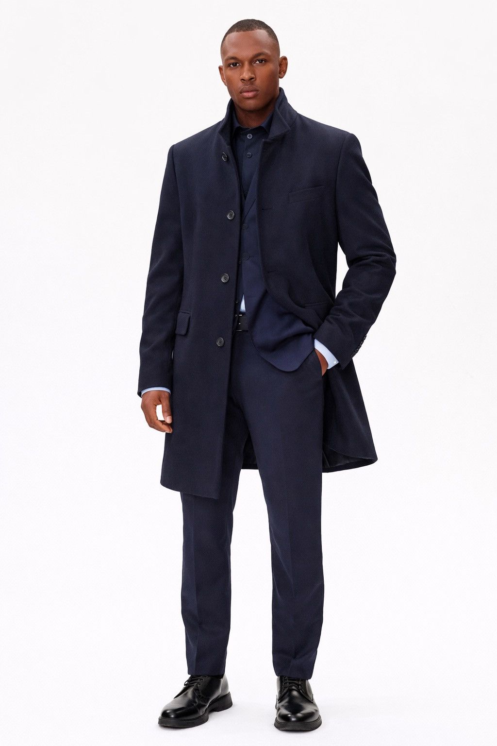 Hugo Boss Hugo Boss Mens Dark Blue Coat Stand Collar Wool Blend Jacket Size US M / EU 48-50 / 2 - 1 Thumbnail