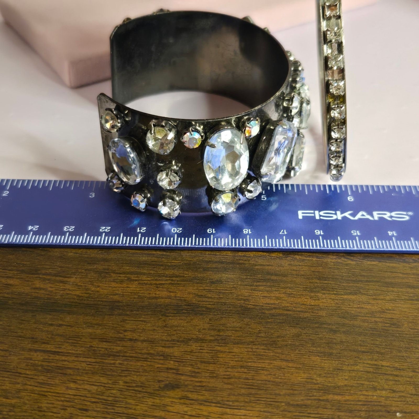 Vintage Clear Rhinestone Wide Bangle & Slender Tennis Bracelet Set Size ONE SIZE - 9 Thumbnail