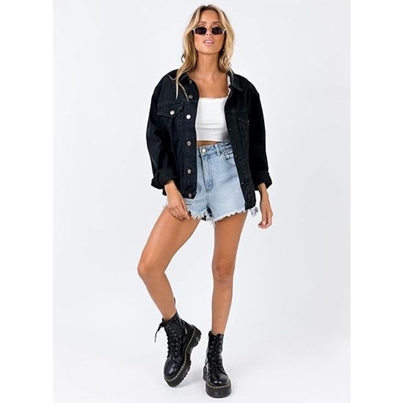 Other Justalwart Jean Jacket Women Oversized Black Denim Jacket Size L / US 10 / IT 46 - 8 Thumbnail
