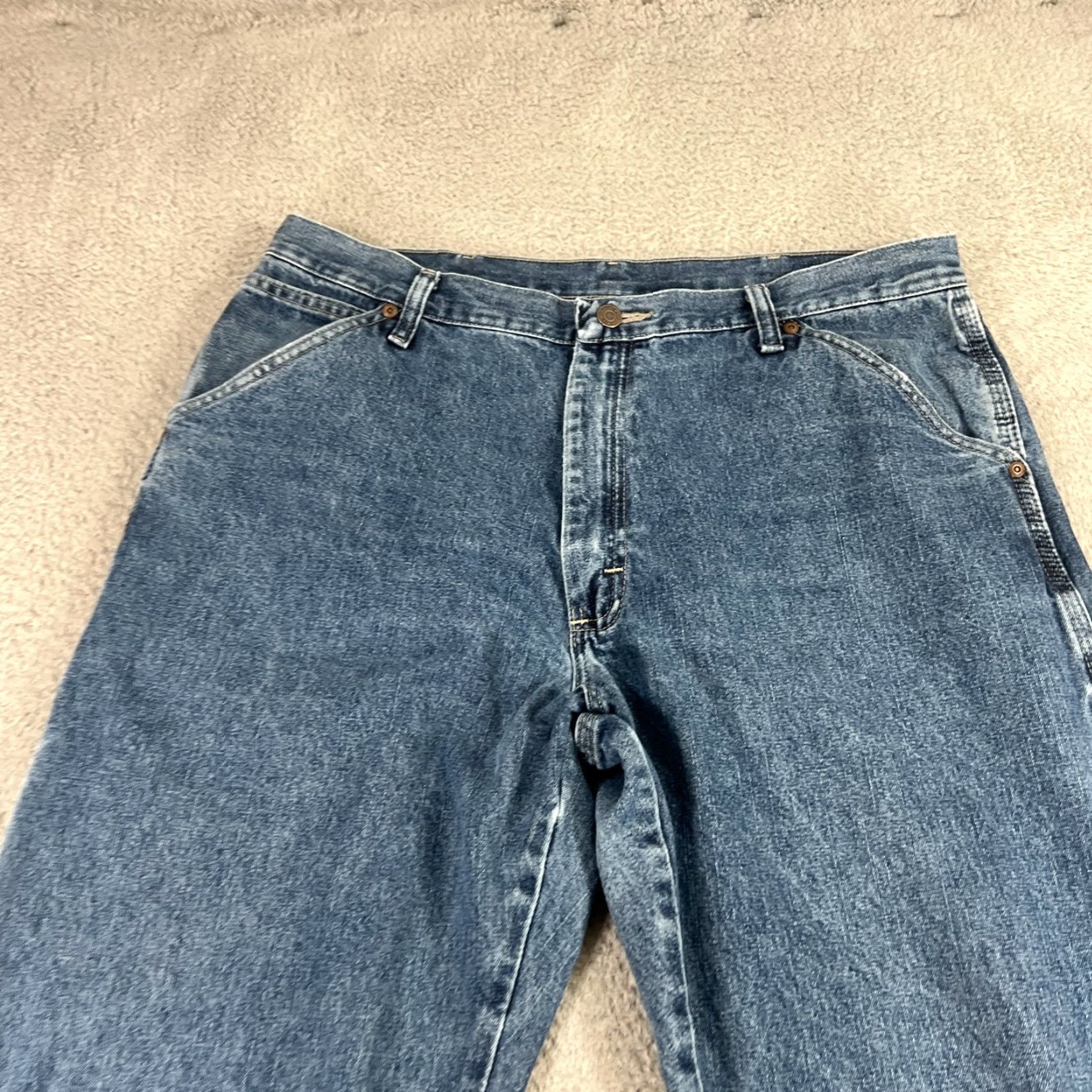 Wrangler Wrangler Carpenter Jeans Mens 36x32 Medium Wash Denim Blue 5-Pocket Zipper Straight Regular Waist 36 Mens Jeans Size US 36 / EU 52 - 4 Thumbnail