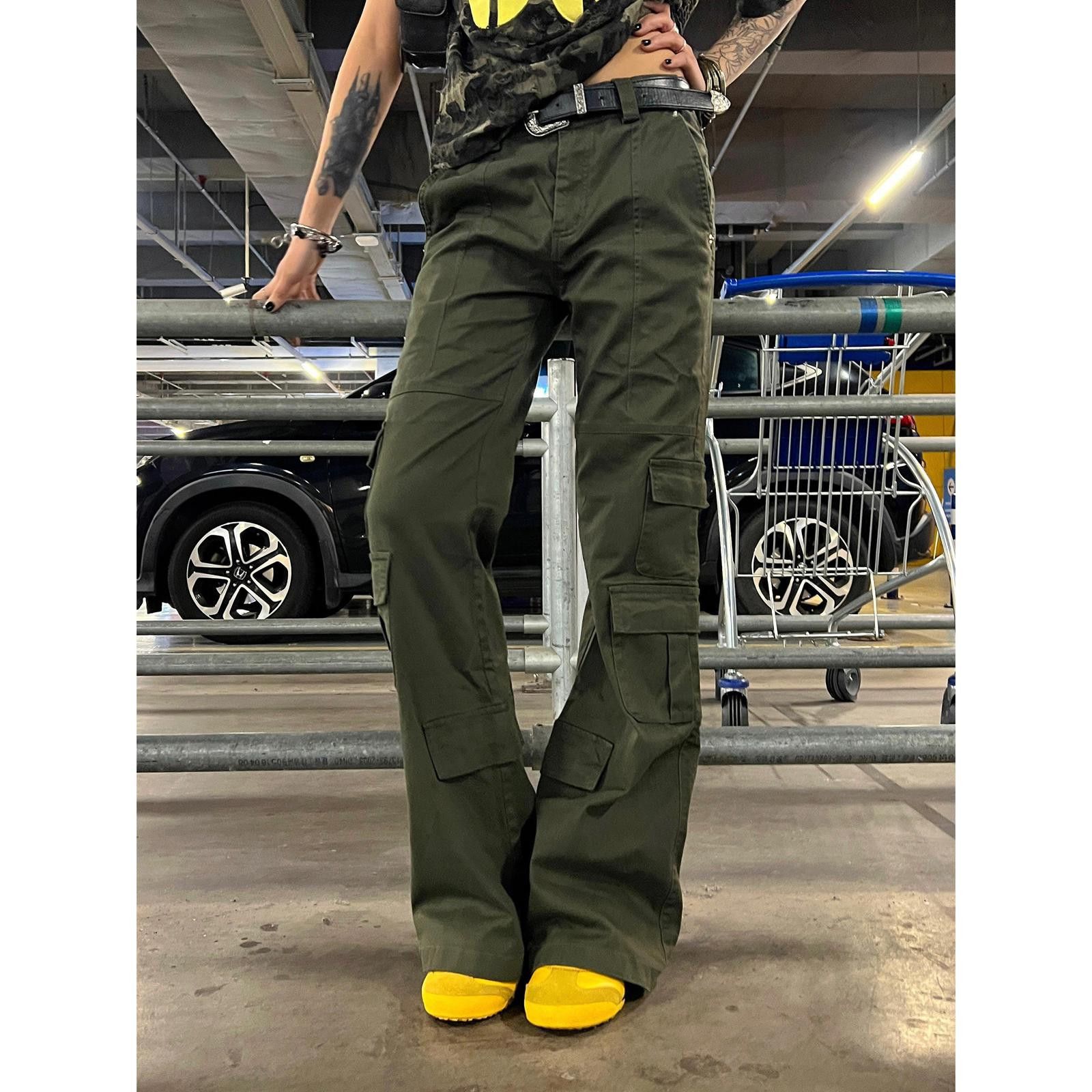 Flare Multi Pocket Cargo Pants, Stacked Pants / Trousers