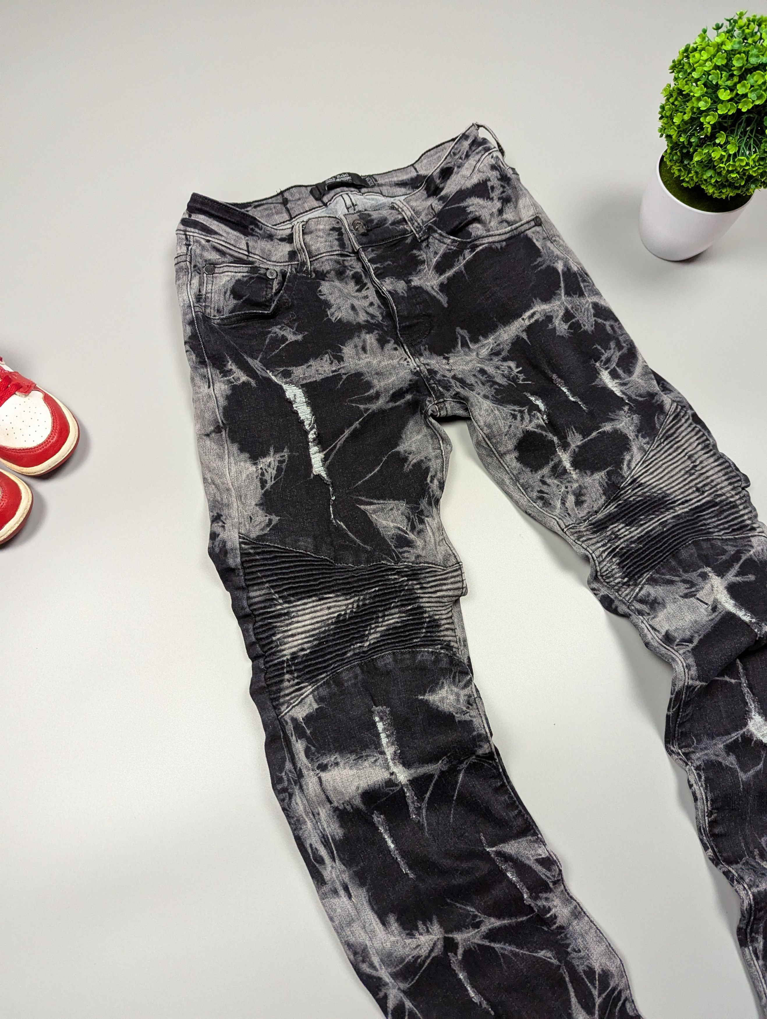 Hysteric Glamour ROCK REBEL Distressed Black/Gray Skinny Jeans With Skulls Size US 31 - 4 Thumbnail