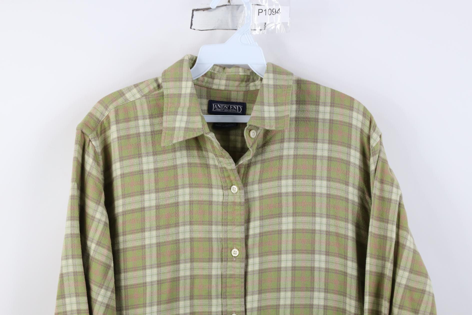Lands' End Vintage 90s Lands End Collared Button Shirt Green Plaid Size XL / US 12-14 / IT 48-50 - 2 Thumbnail