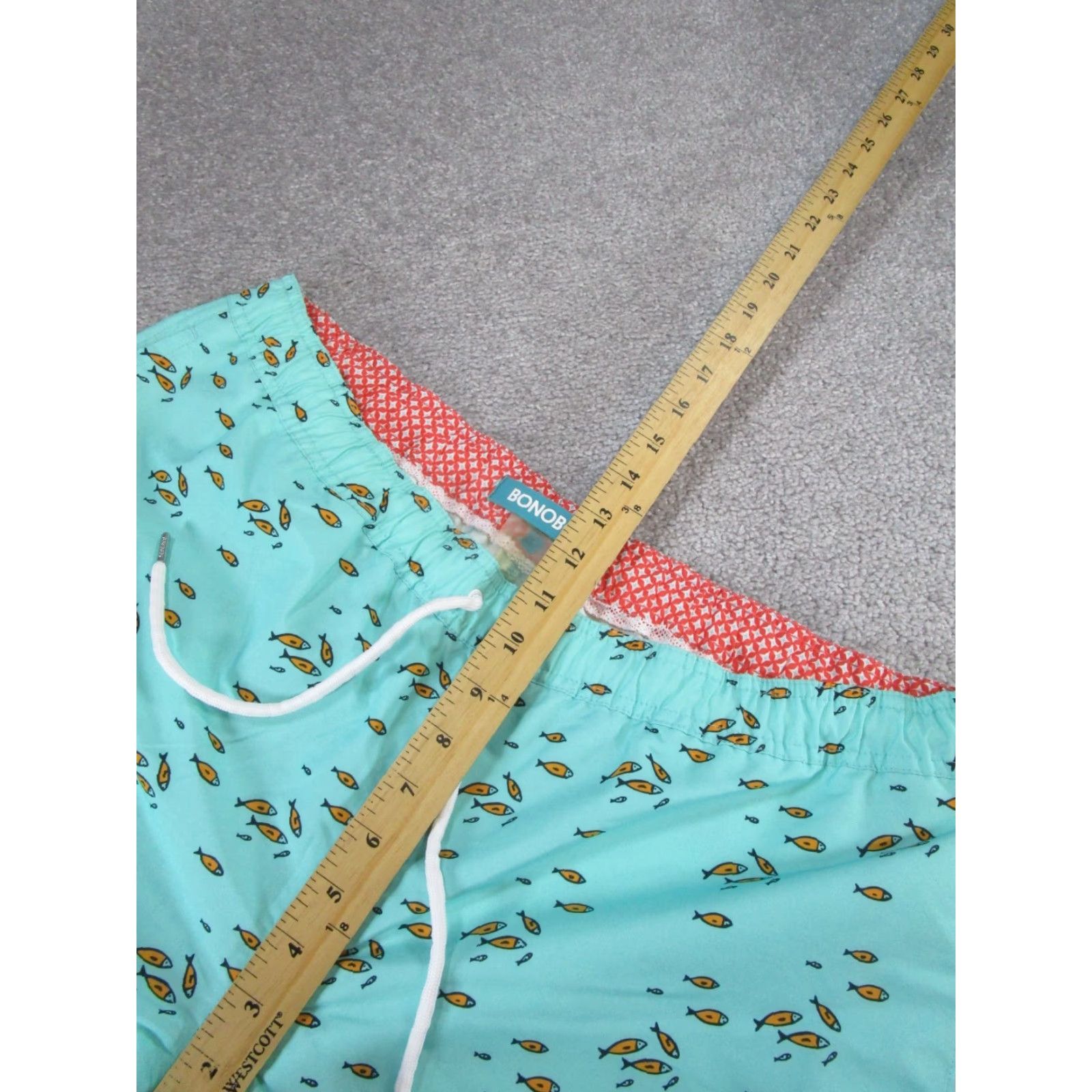 Bonobos Bonobos Board Shorts Mens Large Turquoise Blue Green Fish 7" Size US 33 - 4 Thumbnail