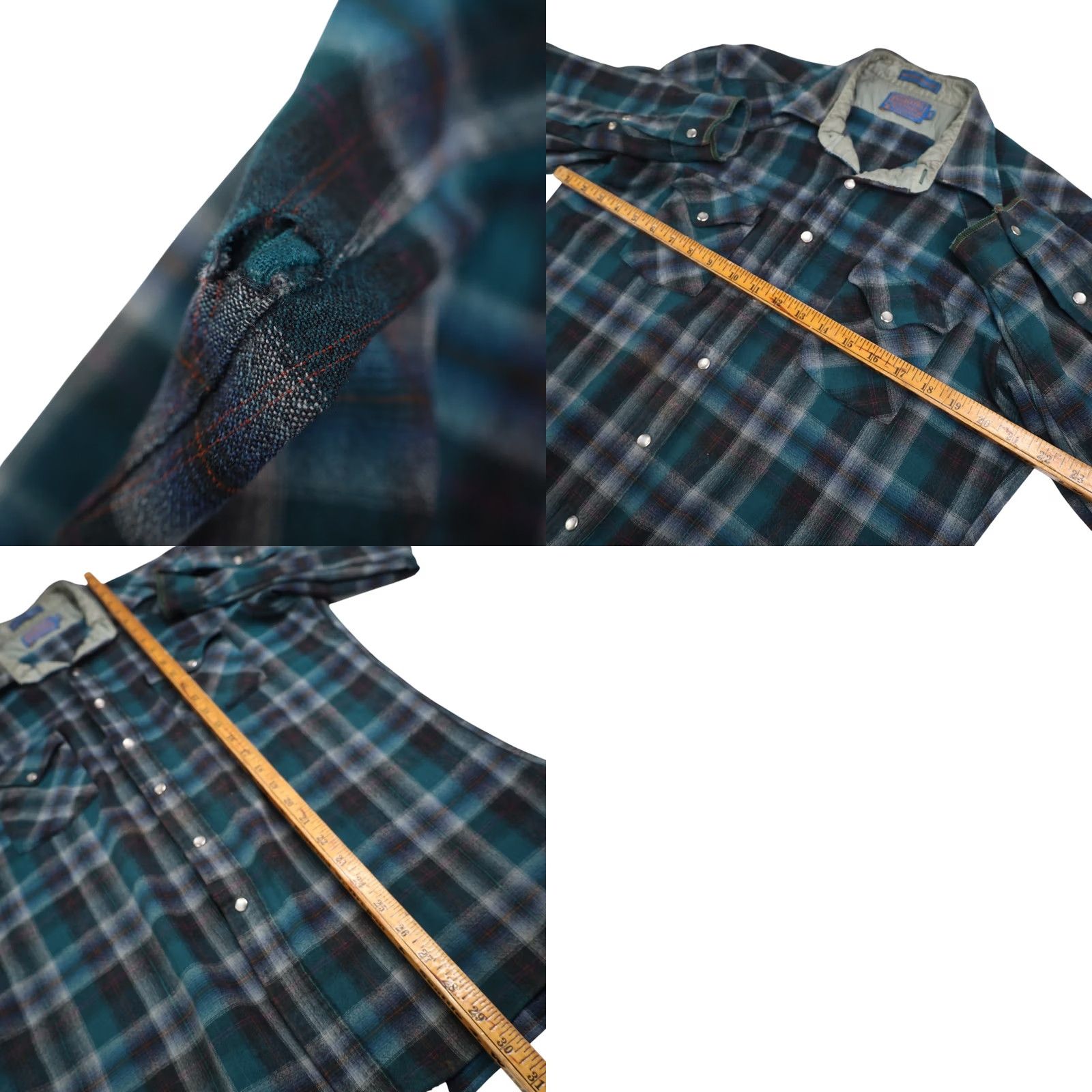 Pendleton VINTAGE Pendleton High Grade Western Wear Shadow Plaid Pearl Snap Wool Shirt Mens XL Blue Size US XL / EU 56 / 4 - 8 Thumbnail