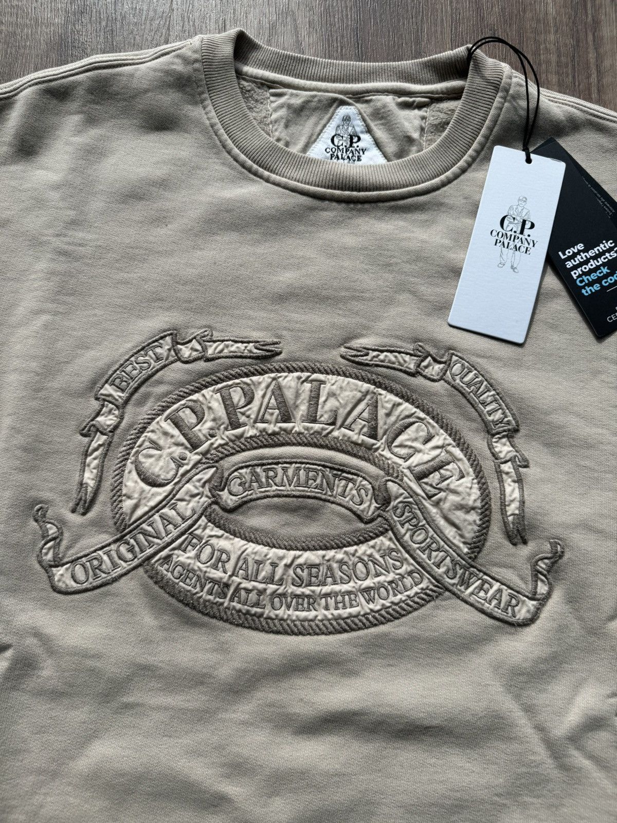 image of C P Company x Palace C.p. Company Classic Over Dyed Crew Sweat Fw22 in Stone, Men's (Size Medium)