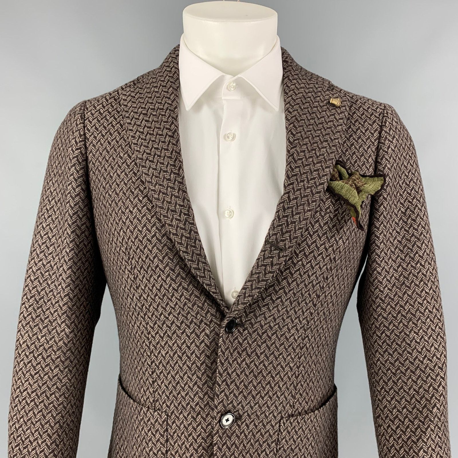 Other Brown & Beige Herringbone Wool Single Breasted Sport Coat Size 34R - 2 Thumbnail
