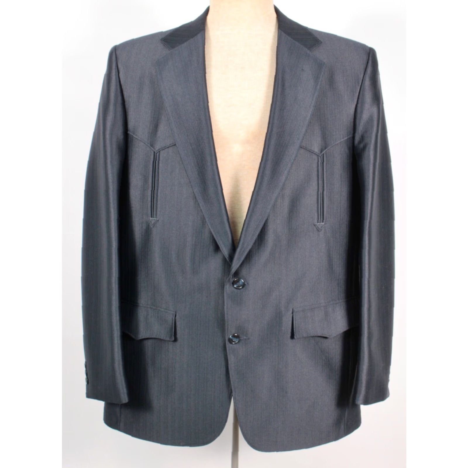 Vintage VINTAGE Mens VTG 70s 2 PC Dark Blue Western Leisure Suit Sz L/XL 1970s Polyester Disco Size 42R - 3 Thumbnail