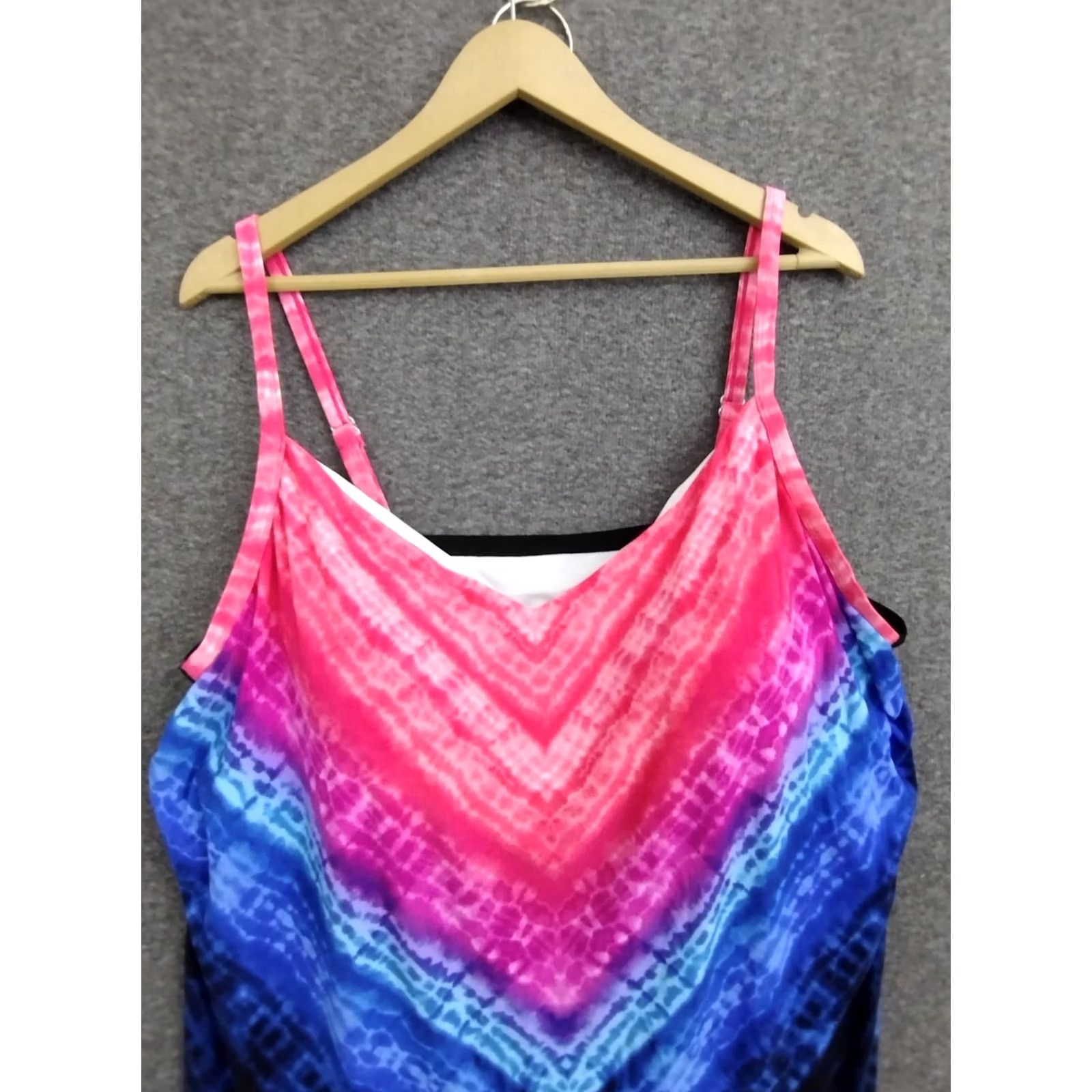 AQUA Aqua Green Tankini Top Spaghetti Strap Padded Tankini Swimsuit Top 3X Multicolor Tie Dye Women Bathing Suit Beach Size XXL / US 16-18 / IT 52-54 - 6 Thumbnail