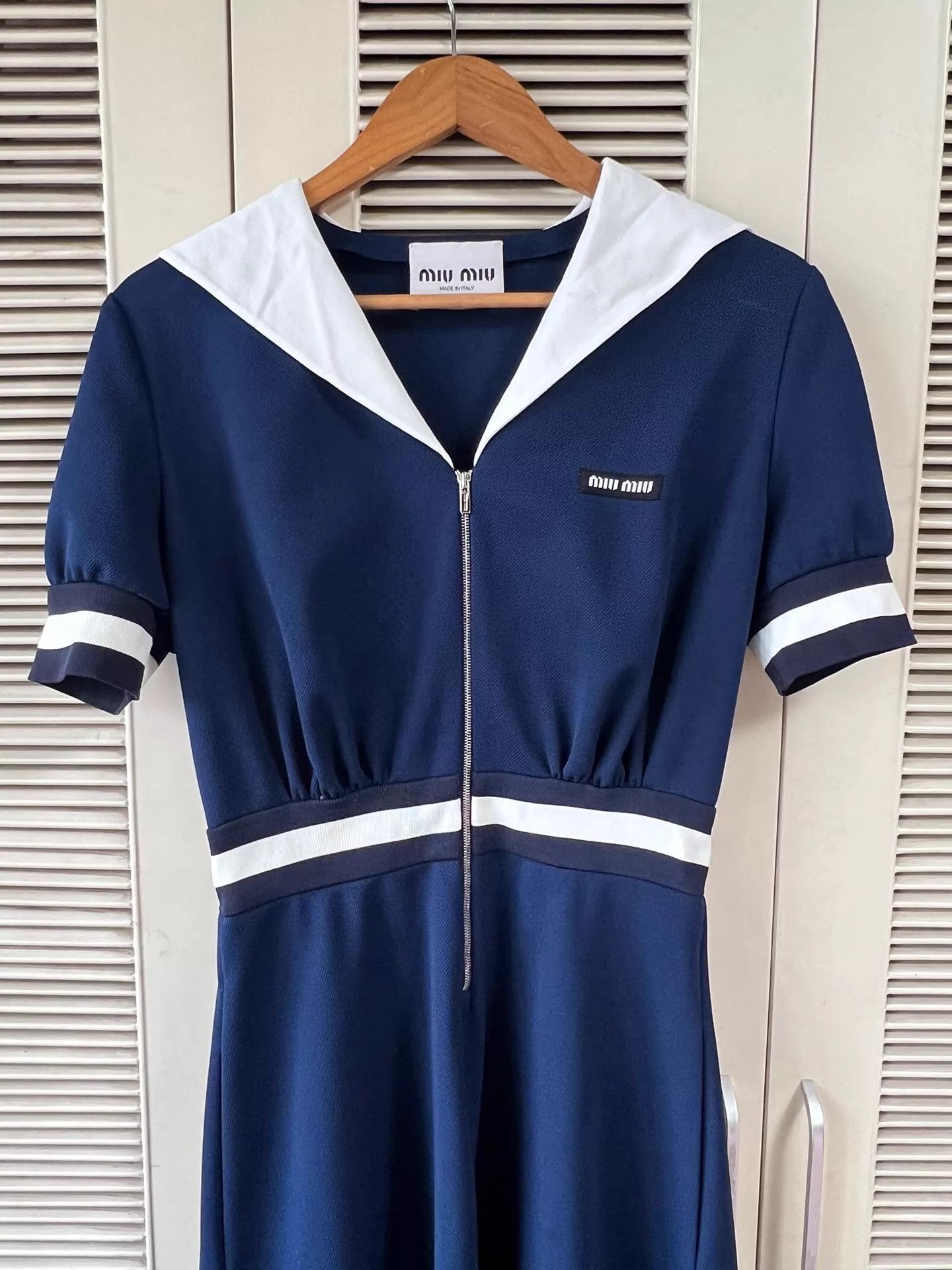 Miu Miu Miu Miu Blue & White Colorblock Navy Collar Slim Dress 38 Size XS / US 0-2 / IT 36-38 - 3 Thumbnail