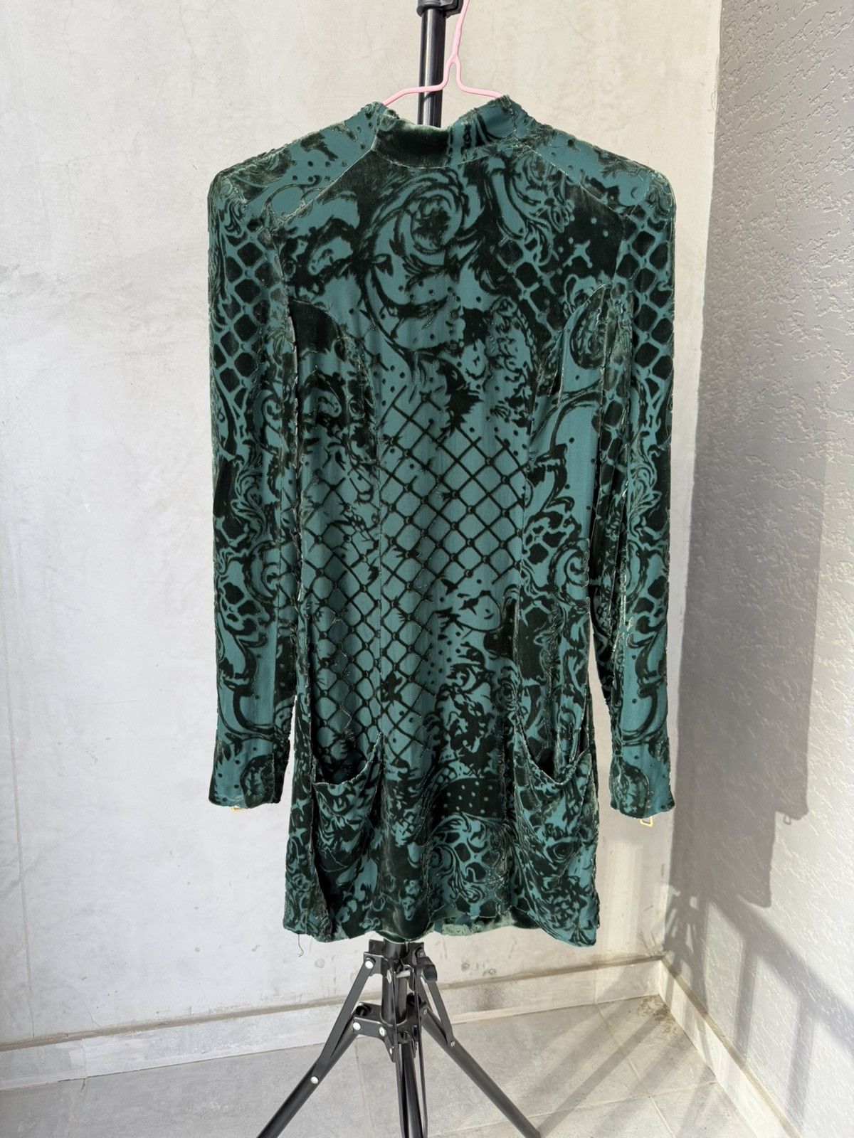 Balmain × H&M BALMAIN X H&M Velvet Green Dress Tunic Silk Long Sleeve Size XS / US 0-2 / IT 36-38 - 3 Thumbnail