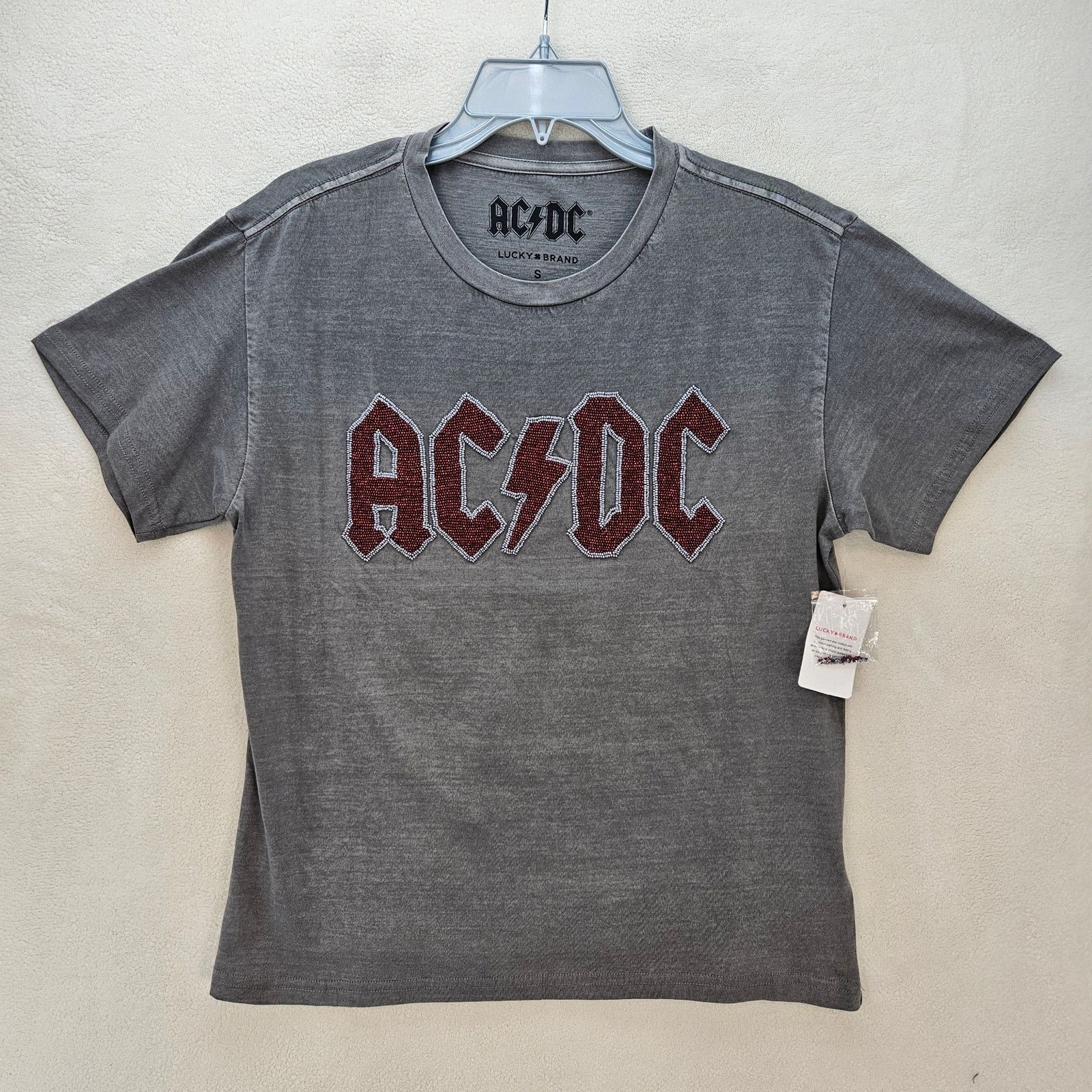 Lucky Brand LUCKY BRAND WOMEN'S SMALL ACDC BEADS LOGO DISTRESSED GREY T Size S / US 4 / IT 40 - 1 Thumbnail