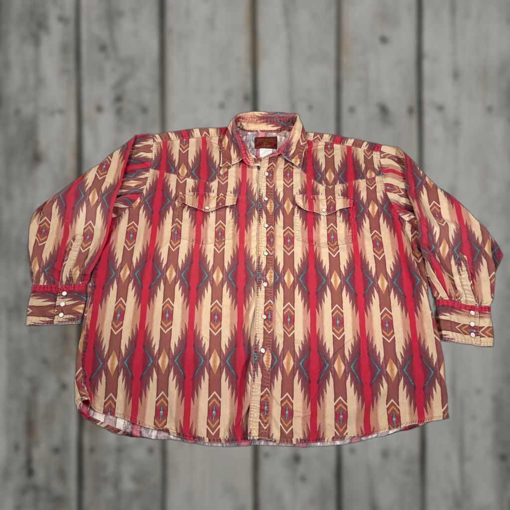 Wrangler Wrangler Shirt Mens 2XL Beige Red Pearl Snap Aztec Brushpopper Western Cowboy Size US XXL / EU 58 / 5 - 1 Thumbnail