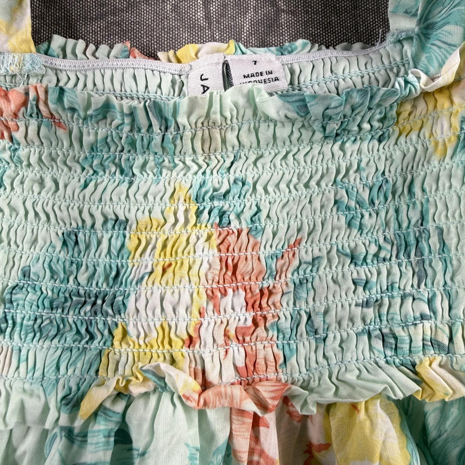 Other Janie and Jack Shirt Kid's 7Y Teal Hibiscus Smocked Green Size US XXS / EU 40 - 3 Thumbnail