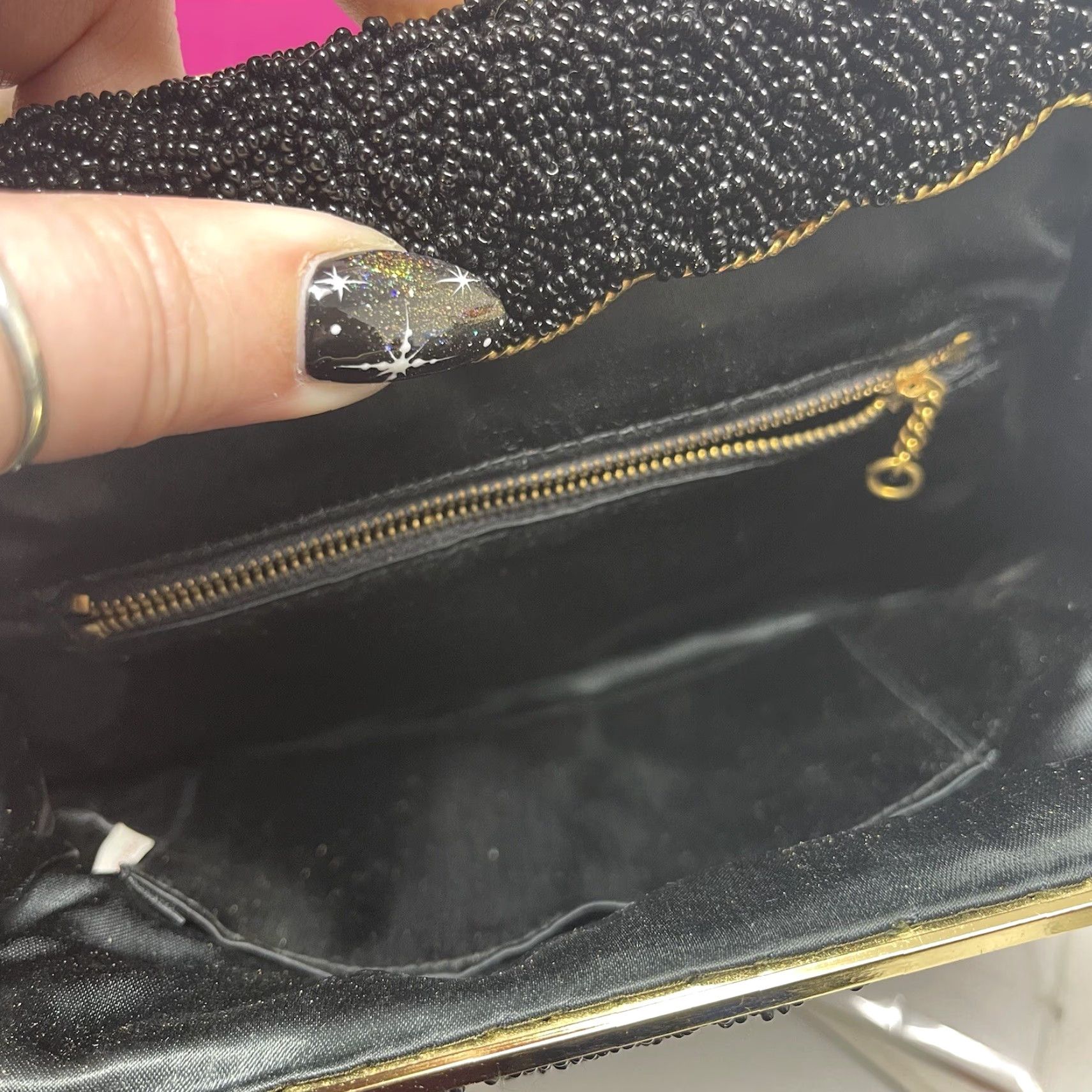 Vintage VINTAGE Hand Beaded Black Clutch Purse Beaded Hand Bag British Hong Kong 50s Women Purse Size ONE SIZE - 7 Thumbnail