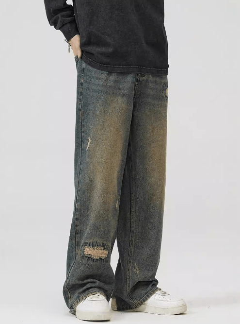 Japanese Brand × Jean Vintage distressed irregular hole embroidery baggy jeans Size US 32 / EU 48 - 4 Thumbnail