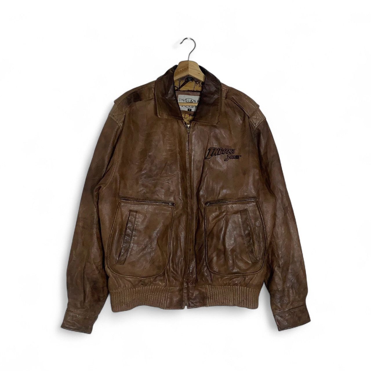 RARE!!Vintage Indiana Jones Leather Jacket embroidered