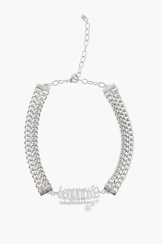 Metal Choker Necklace with Rhinestone Embellished Detail