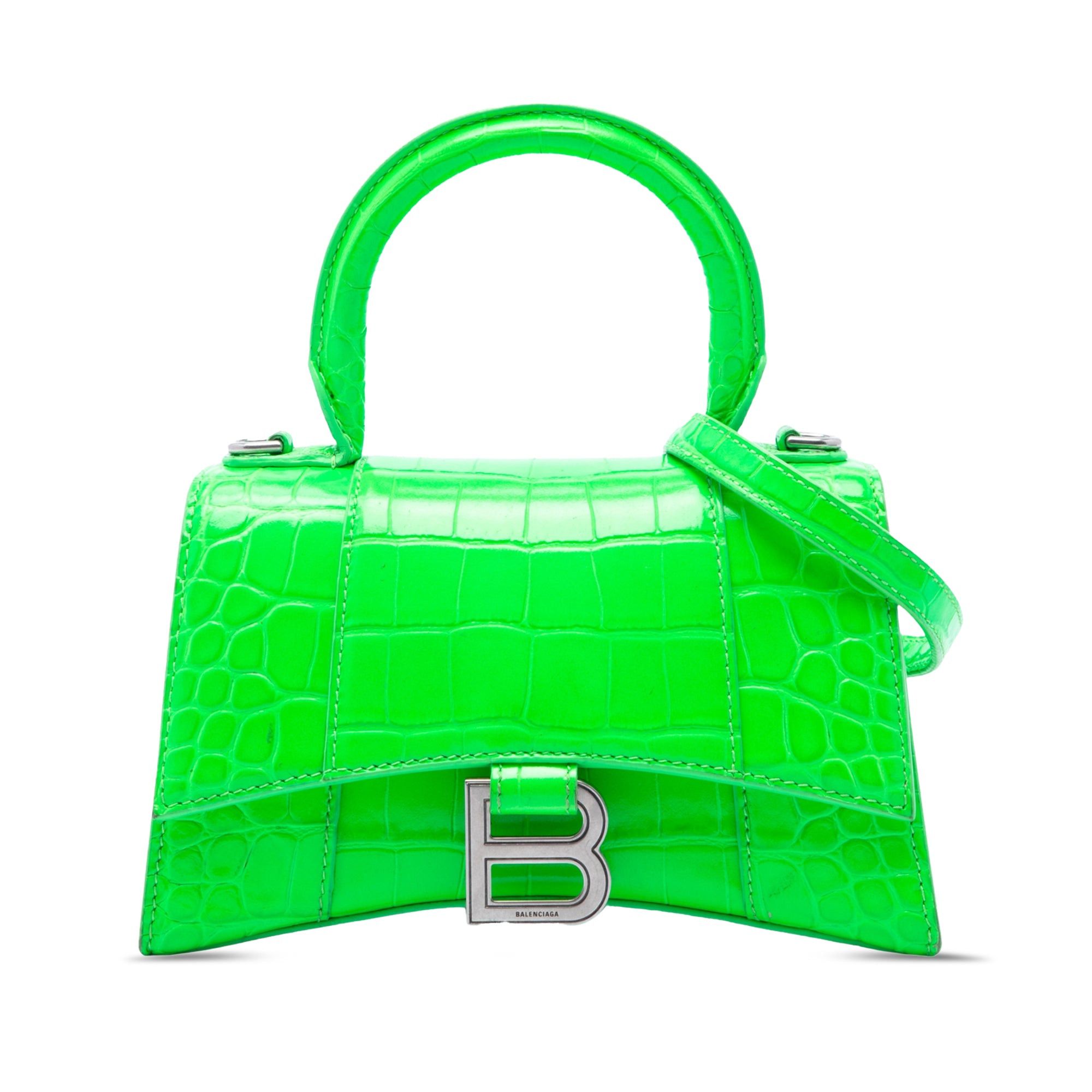 Croc Embossed Calfskin Hourglass Top Handle Bag Xs in Green, Women's