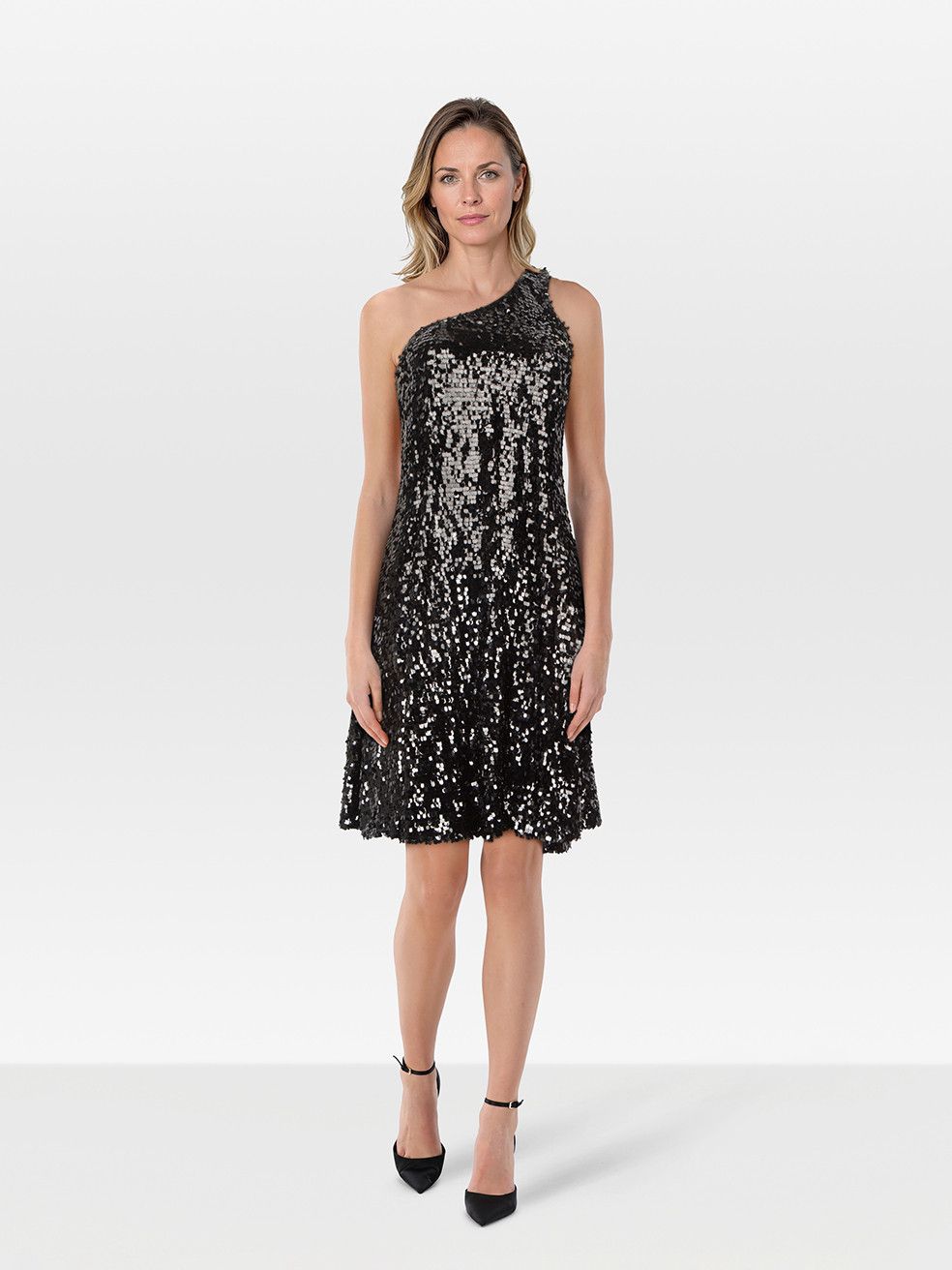 Halston Heritage Black Sequin One Shoulder Dress Size S / US 4 / IT 40 - 1 Thumbnail