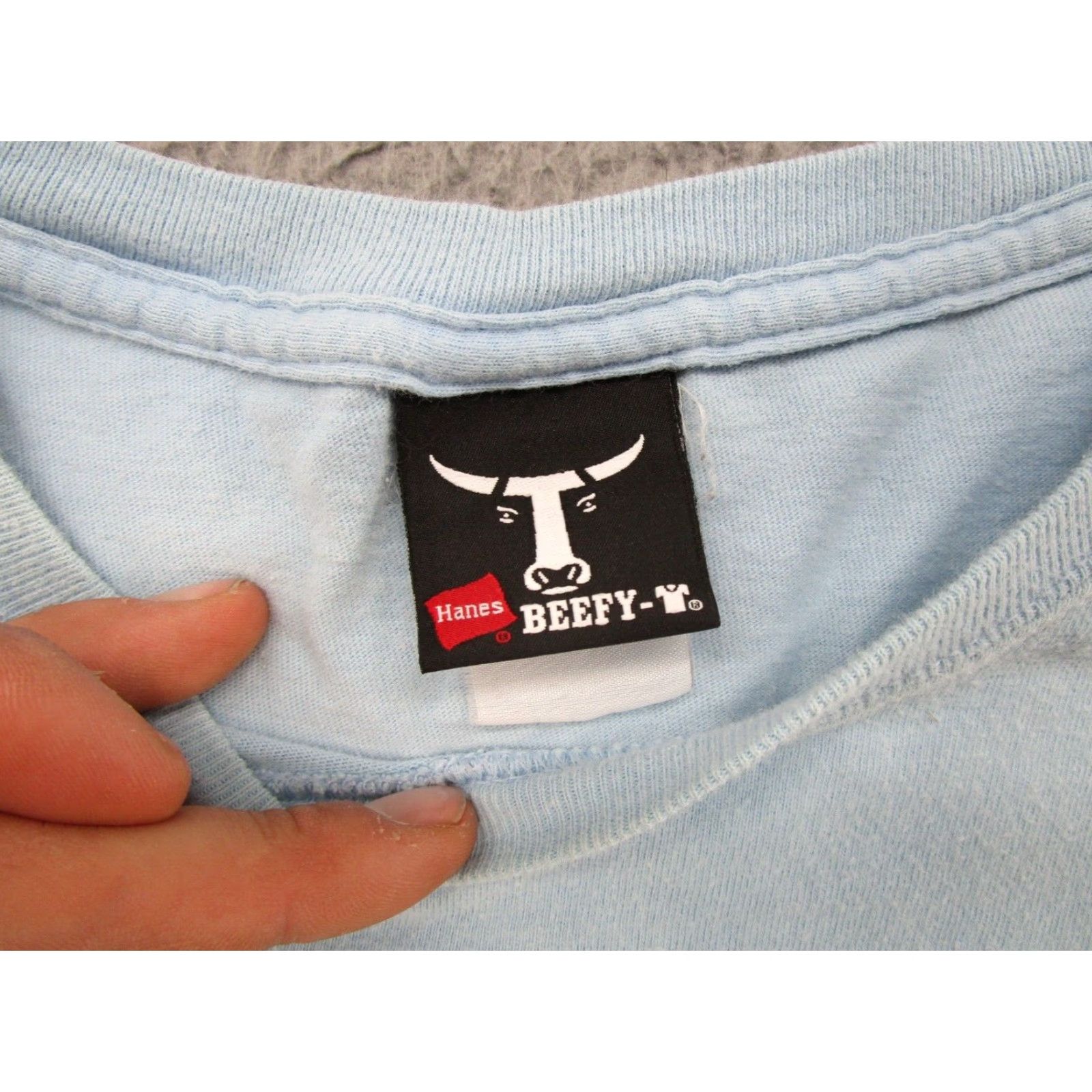 Hanes VINTAGE Hanes T-Shirt Double-Sided Blue Mens L Read Size US L / EU 52-54 / 3 - 3 Thumbnail