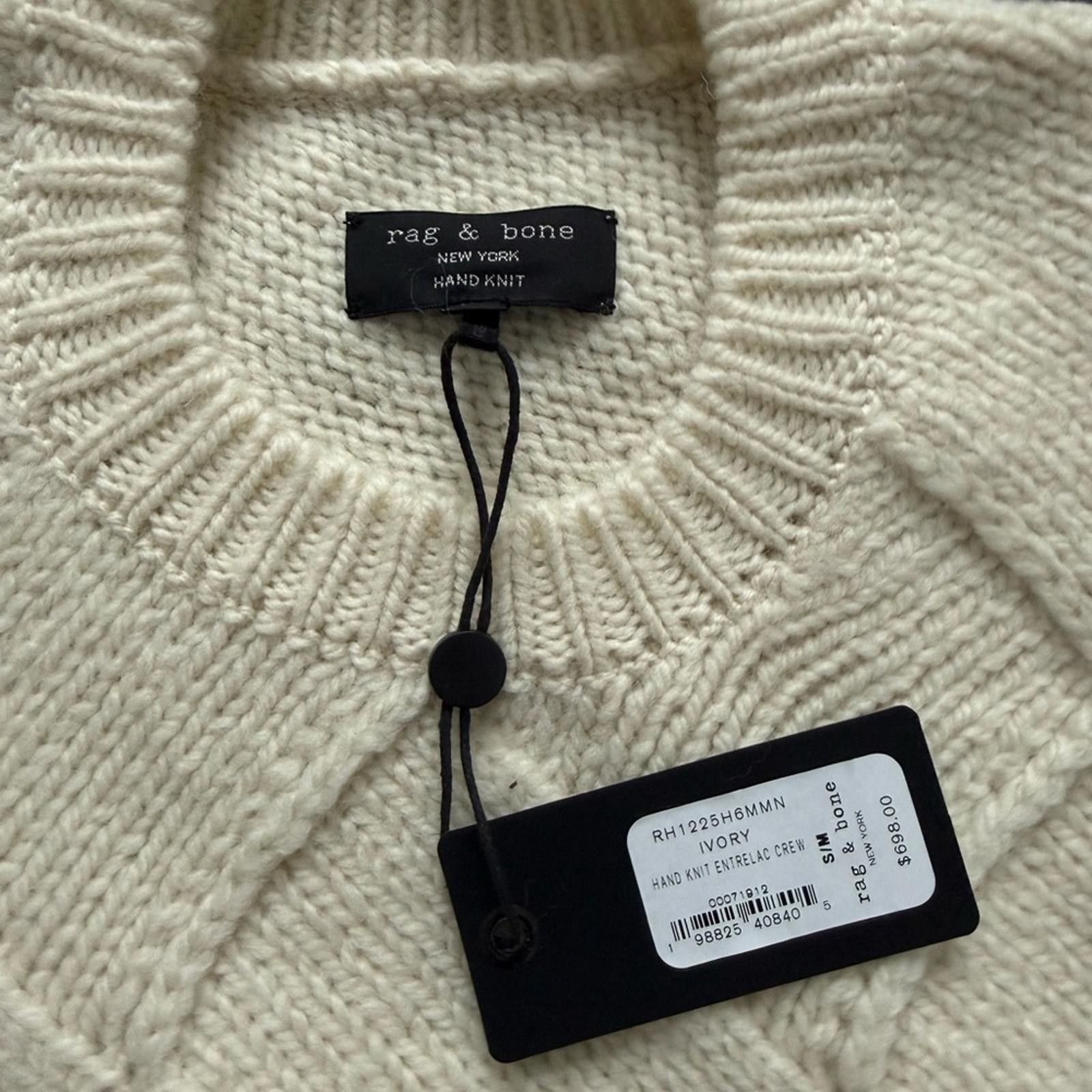 Rag & Bone Hand-Knit Entrelac Wool Sweater Ivory Size US M / EU 48-50 / 2 - 2 Thumbnail