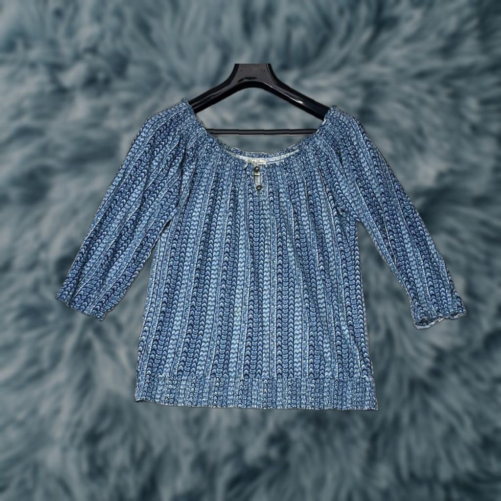 Lucky Brand Lucky Brand Boho Relaxed Fit Blouse Womens Medium Pullover Top Blue Size M / US 6-8 / IT 42-44 - 1 Thumbnail