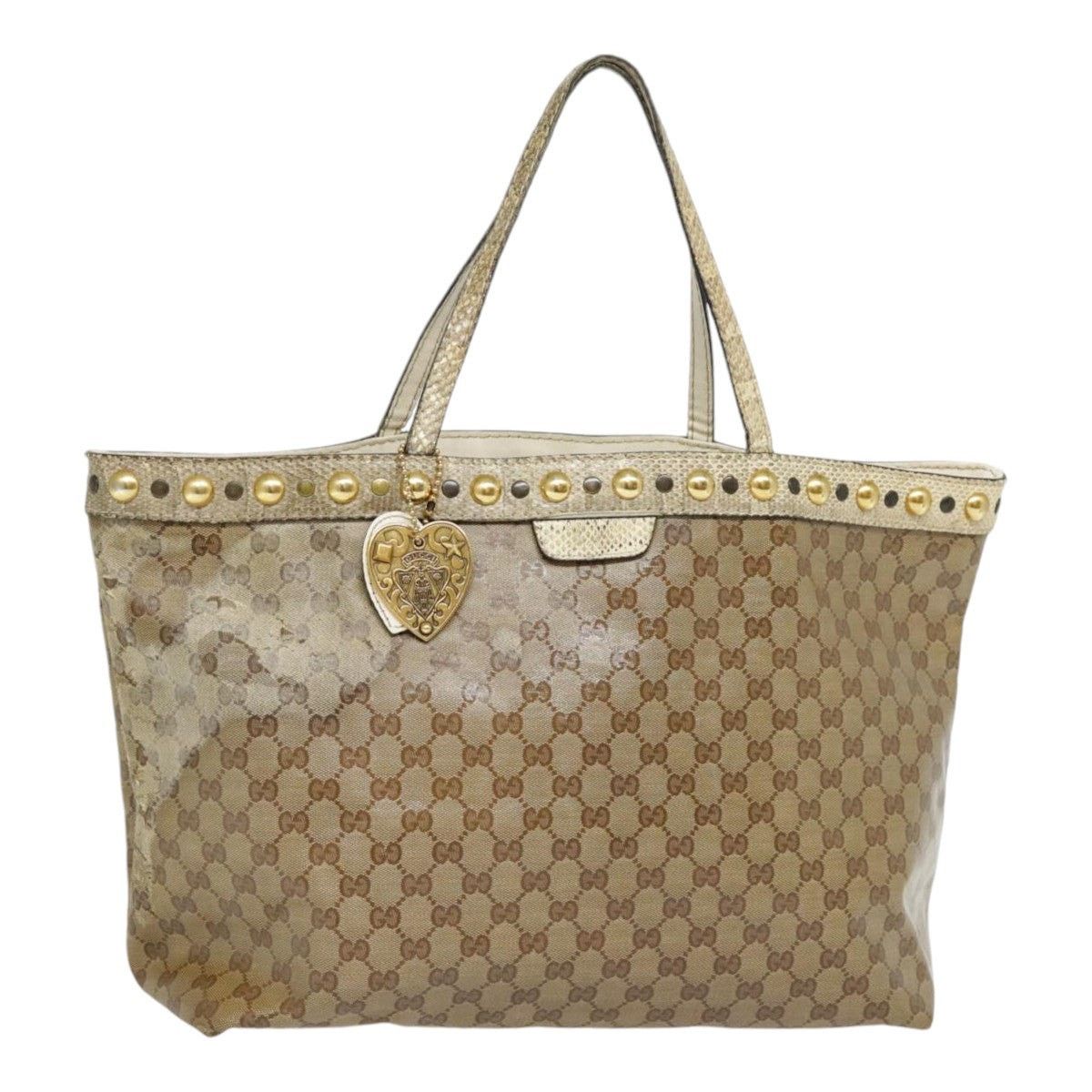 GUCCI GG Crystal Tote Bag Coated Canvas Beige White Silver