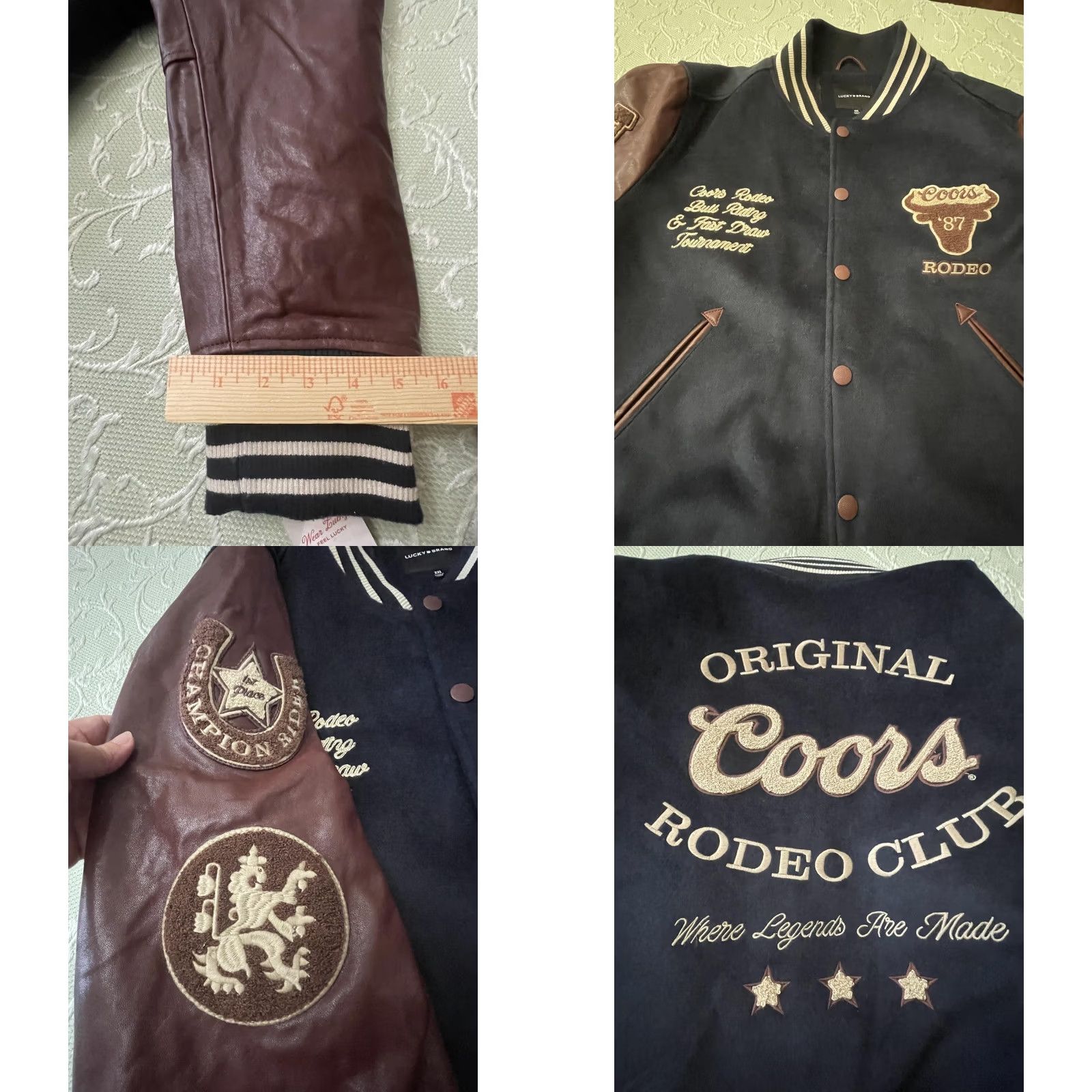 Lucky Brand {'classification': 'Product Title', 'Lucky Brand Jacket Mens 2XL Blue Wool Leather Varsity Coors Rodeo Club Beer'} Size US XXL / EU 58 / 5 - 10 Thumbnail