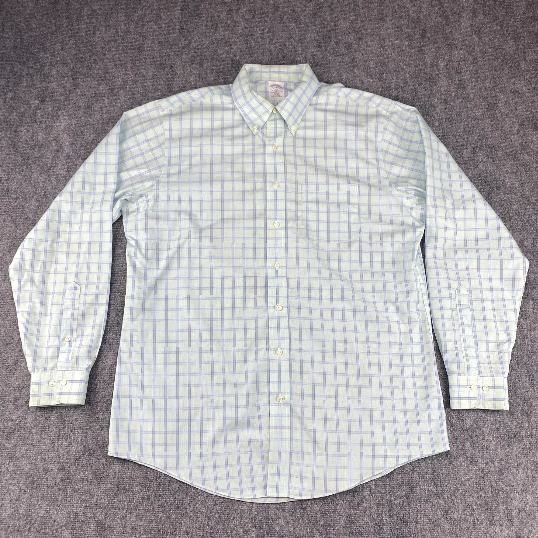 Brooks Brothers Brooks Brothers Shirt Mens 17 Green Blue Plaid Slim Fit Non Iron Cotton Size US XL / EU 56 / 4 - 2 Thumbnail