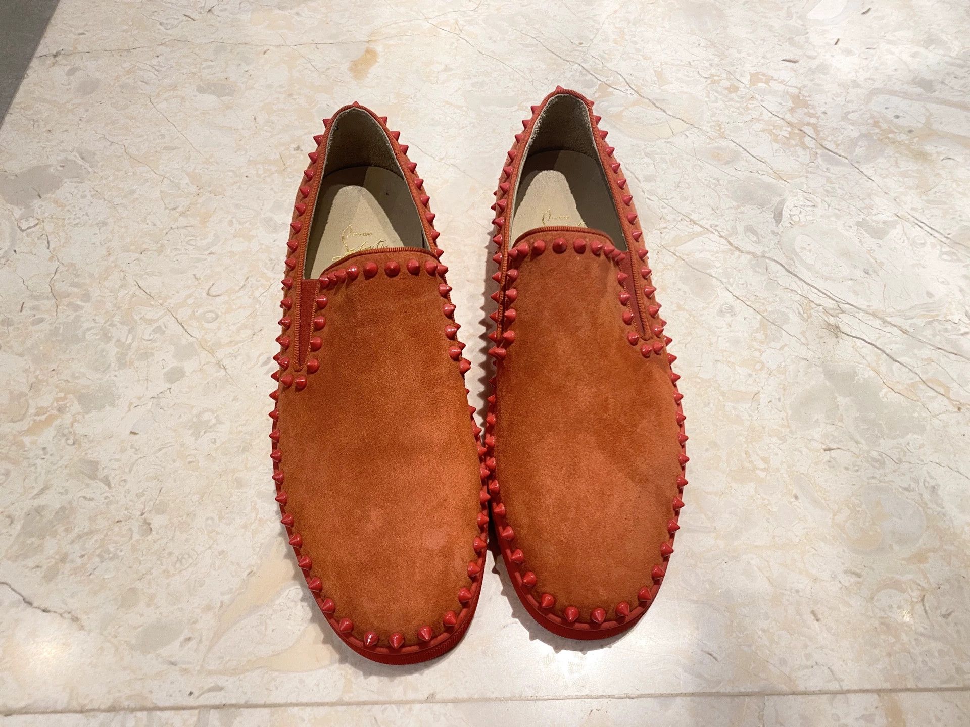 Christian Louboutin Christian Louboutin Orange Studded Loafers Size US 8 / EU 41 - 1 Thumbnail