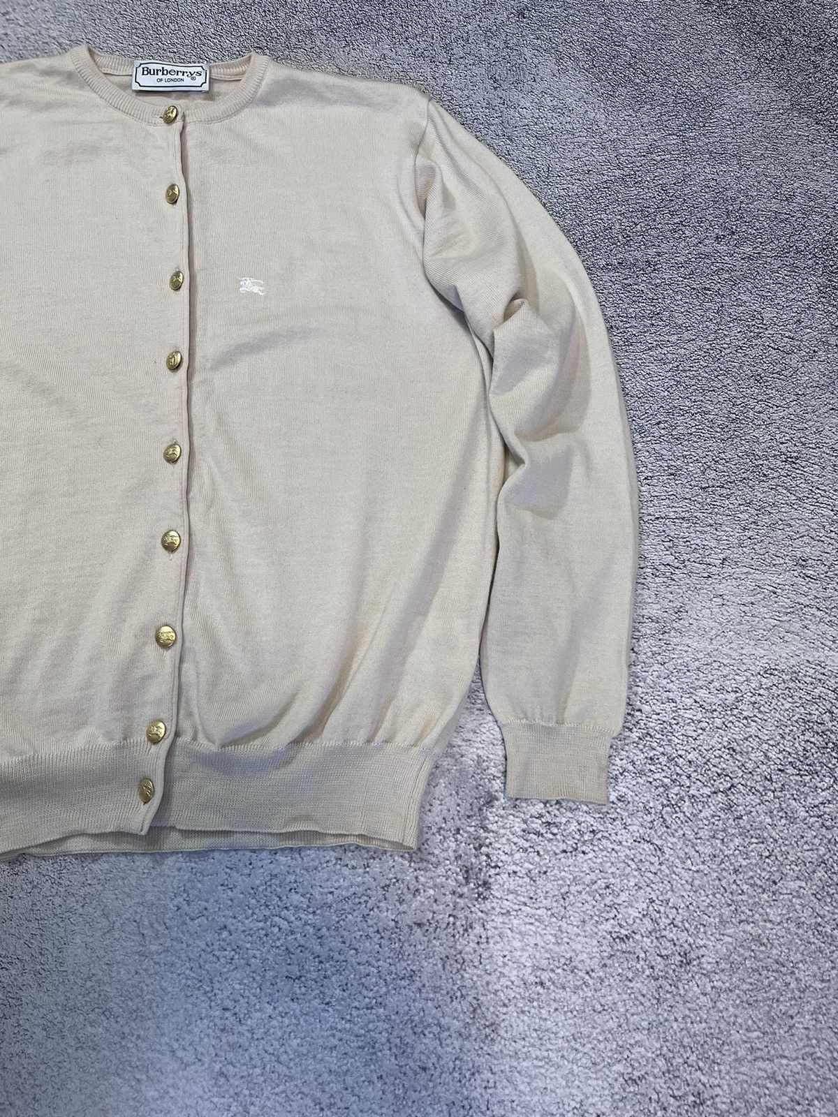 Burberry Burberrys Women Cardigan Beige Wool Vintage Gold Button Logo Size XL / US 12-14 / IT 48-50 - 8 Thumbnail