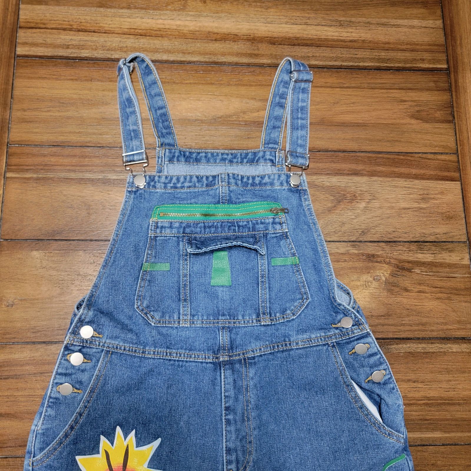 Other Denim Overalls w/ Printed Painted Boho Flowers - Size Medium Size 34" / US 12 / IT 48 - 2 Thumbnail