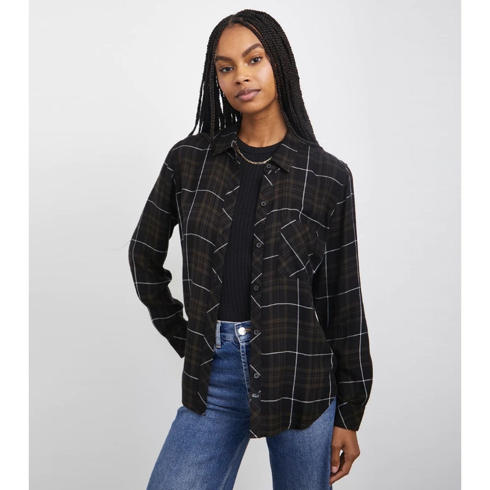 Rails Rails Women Olive Carbon Plaid Oversize Button Shirt Size S Size S / US 4 / IT 40 - 1 Thumbnail