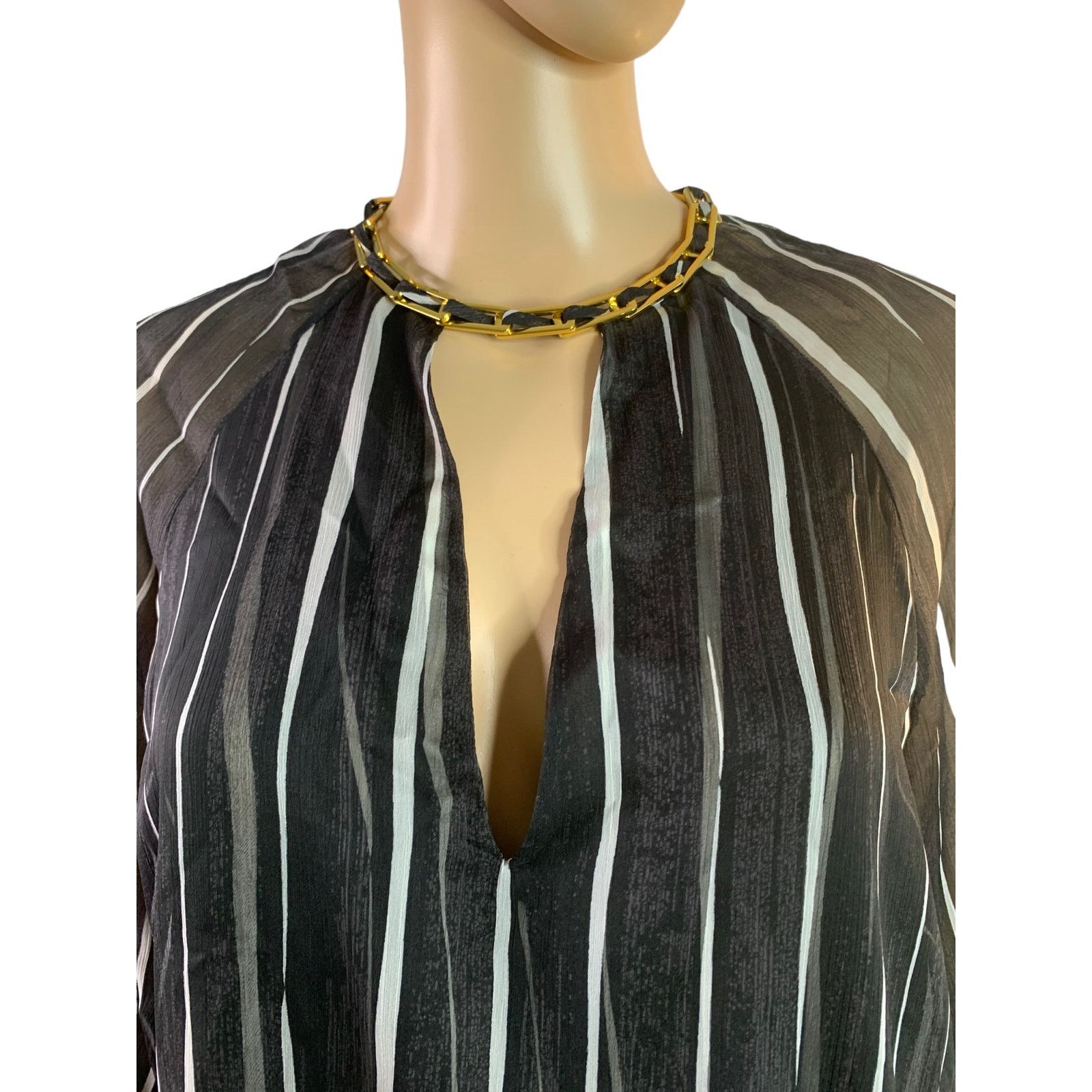 Halston Haltson Womens Sz 6 Top Gold Choker Layered Bell Sleeves Size S / US 4 / IT 40 - 1 Thumbnail