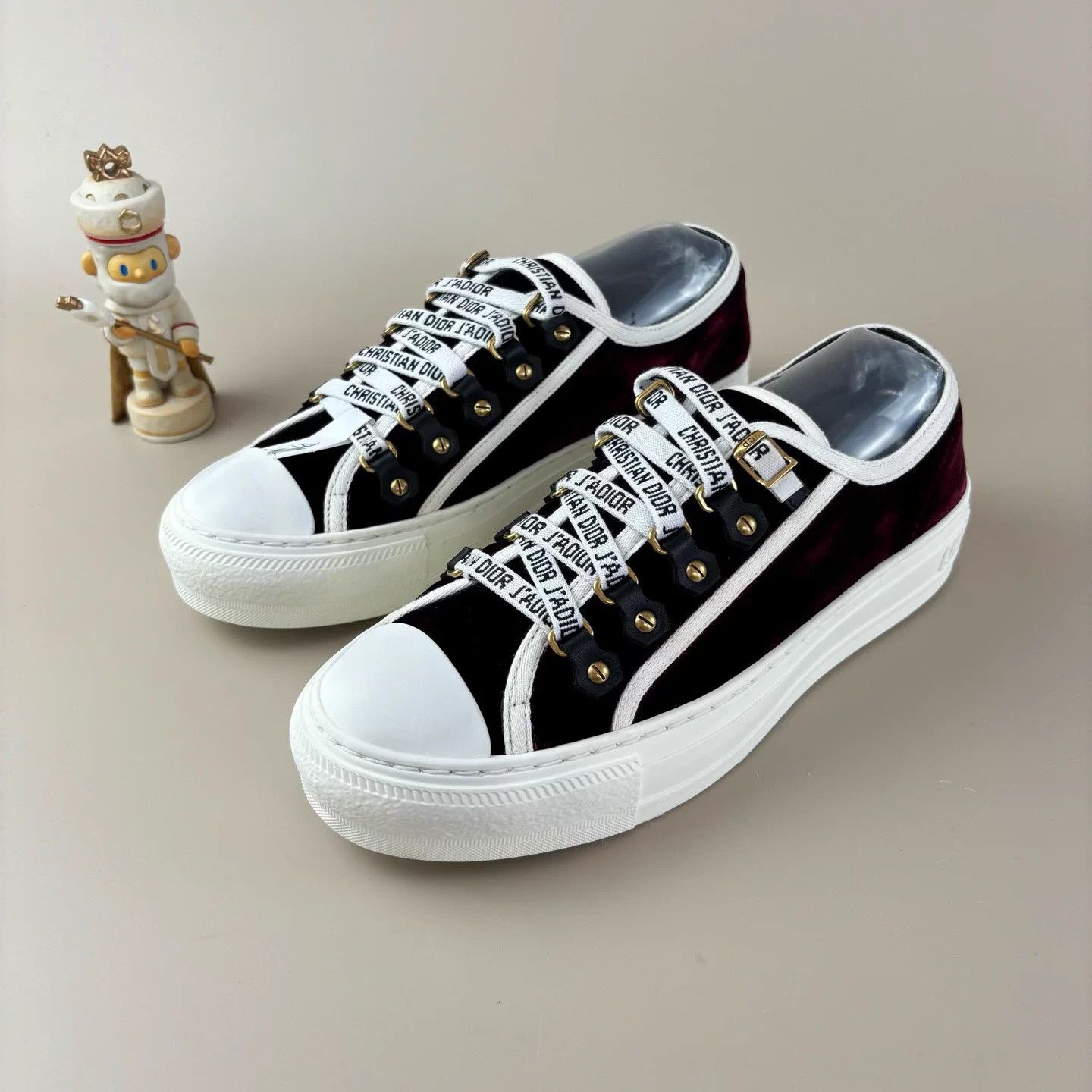 Dior Dior Burgundy Mink Fur Logo Strap Sneakers 36.5 Size US 5.5 / IT 35.5 - 1 Thumbnail