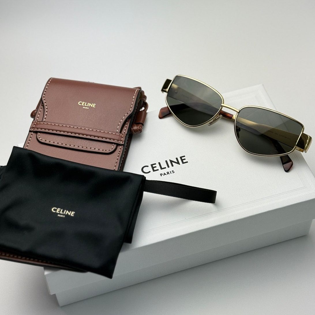 Celine NEW Celine Sunglasses Metal Triomphe CL40293U 30N Gold Green Size ONE SIZE - 10 Thumbnail