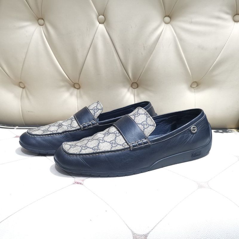 Gucci Gucci Blue GG Print Leather Loafers 0079 Size US 11 / EU 44 - 1 Thumbnail