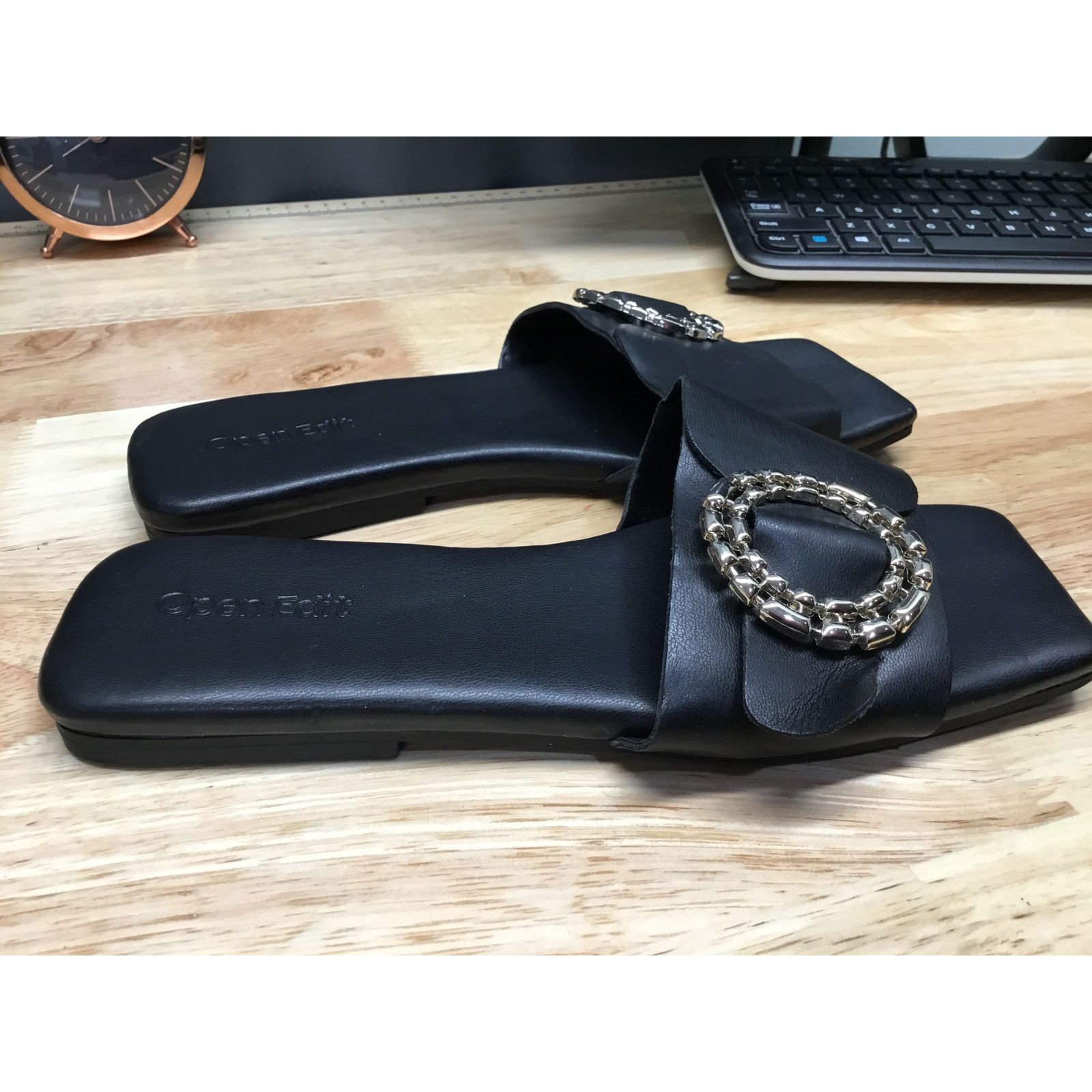 Other Open Edit Lely Slide Sandal Womens 5.5 Black Leather Flat Size US 5.5 / IT 35.5 - 2 Thumbnail