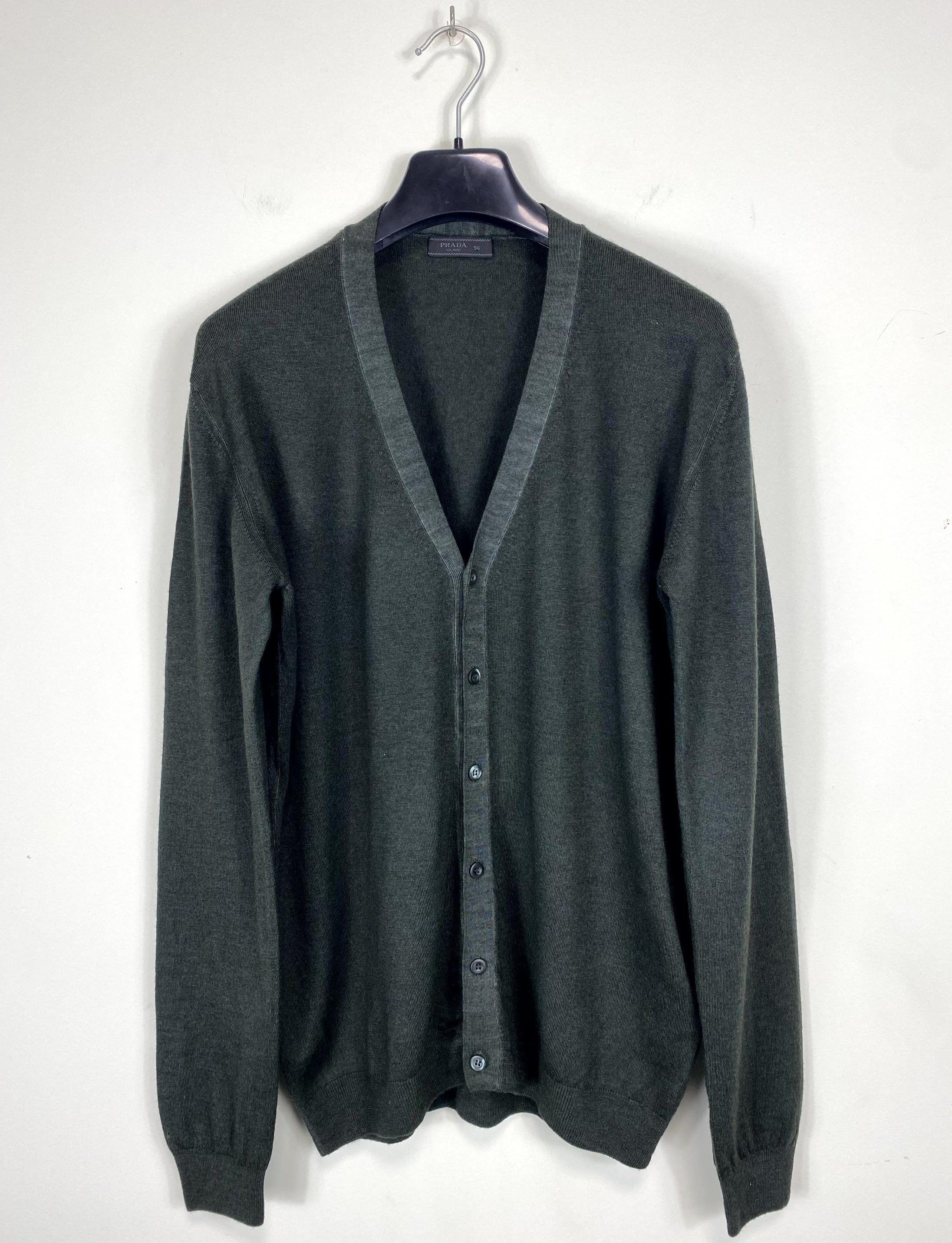 image of Prada Knit Wool Dark Green Cardigan Sweater Size Eu 56 Us Xl, Men's