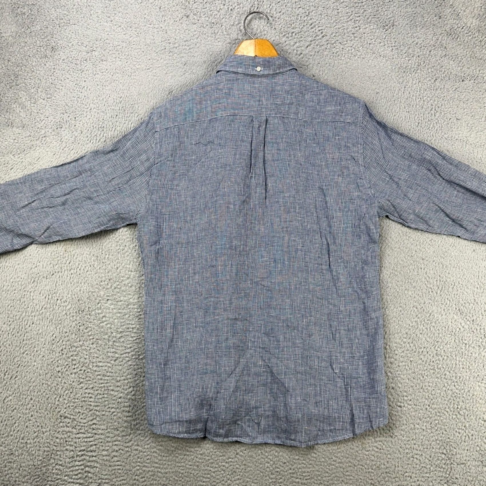 Barbour Barbour Mens Button-Down Linen Shirt Medium Blue Houndstooth Plaid Flip Cuff Shirt Size US M / EU 48-50 / 2 - 3 Thumbnail