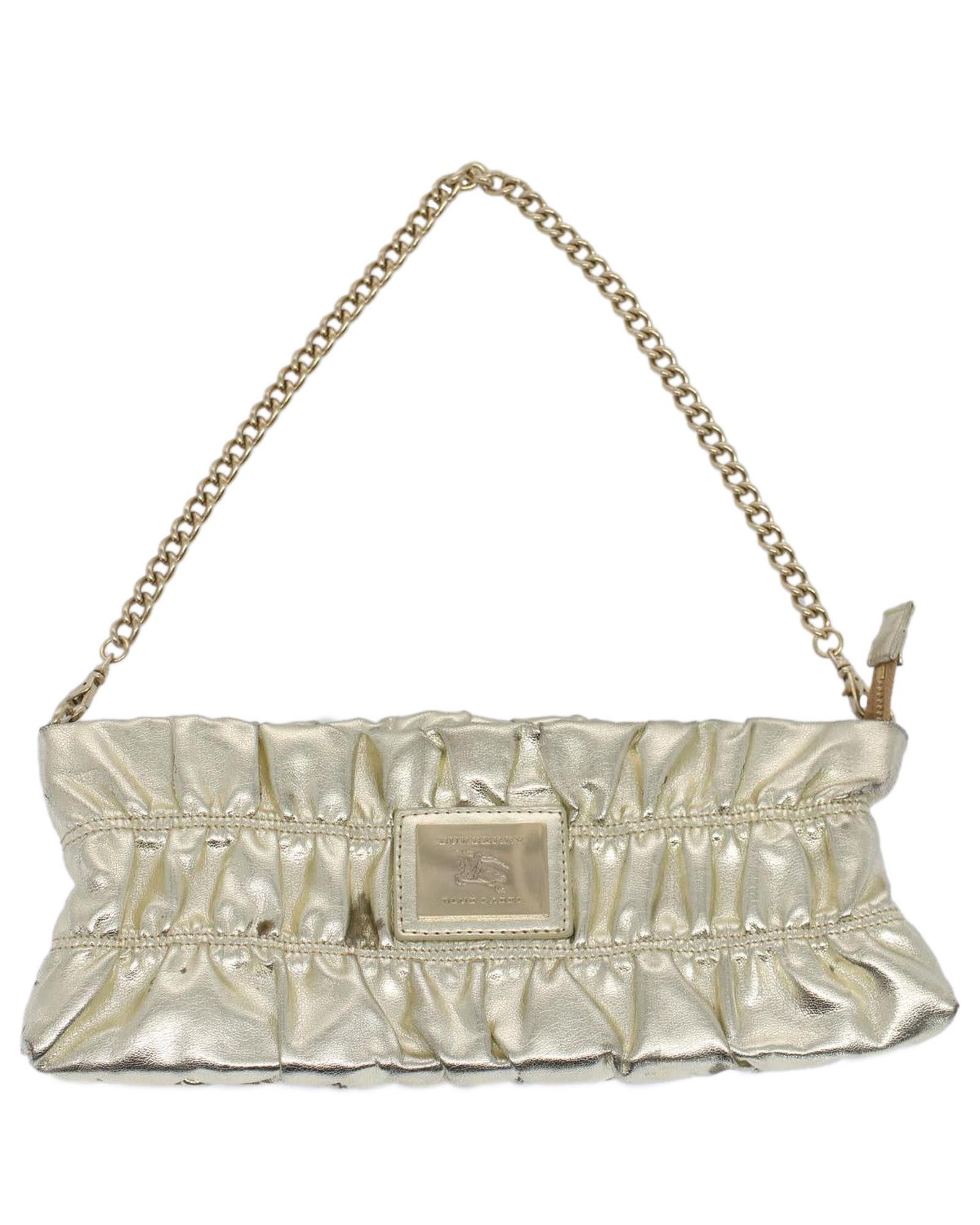 image of Burberry Leather Gold Tone Shoulder Bag With Chain, Women's