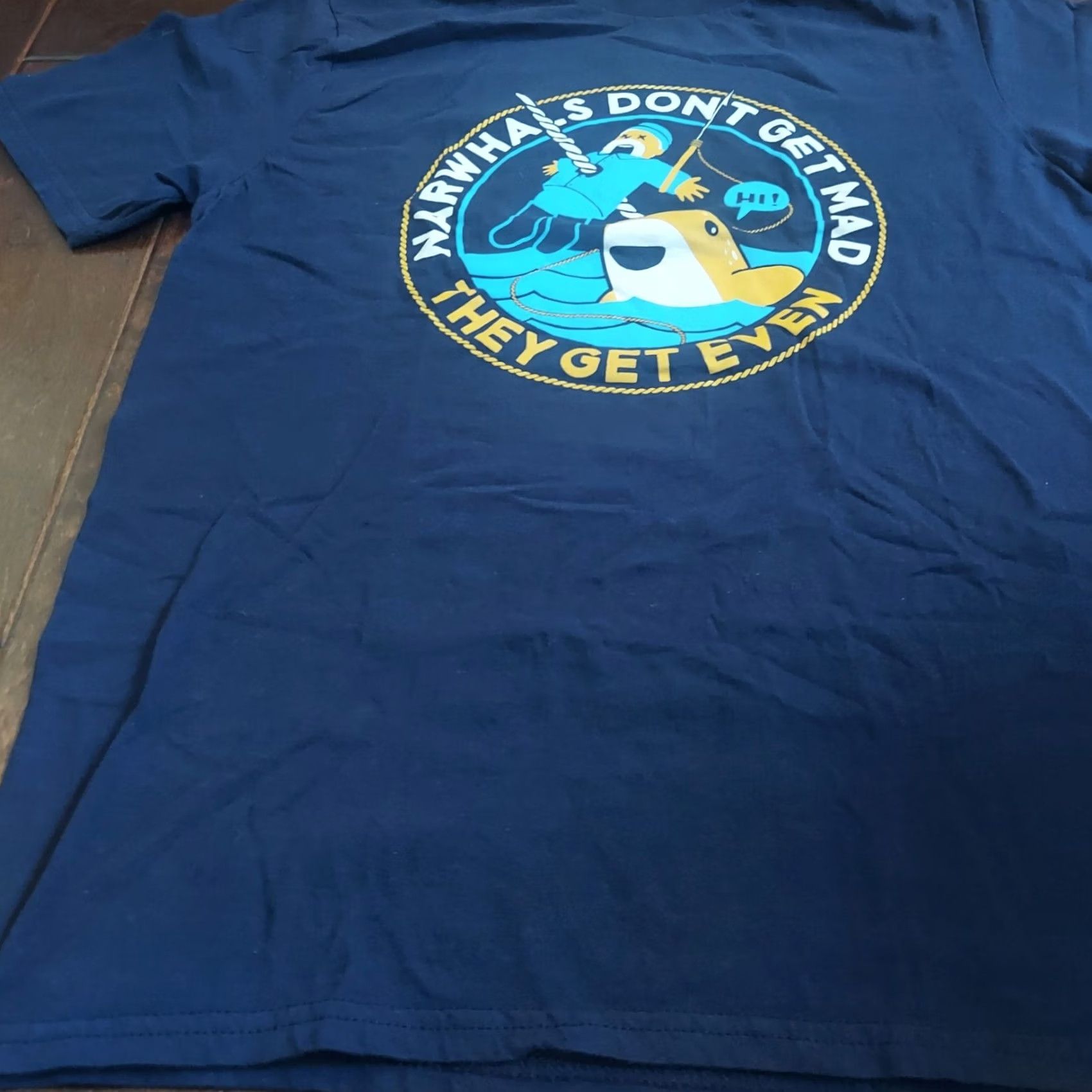 Vintage Snorg Tee Men's Blue Narwhales Don't Get Mad They Get Even Graphic T-Shirt Sz M Size US M / EU 48-50 / 2 - 3 Thumbnail