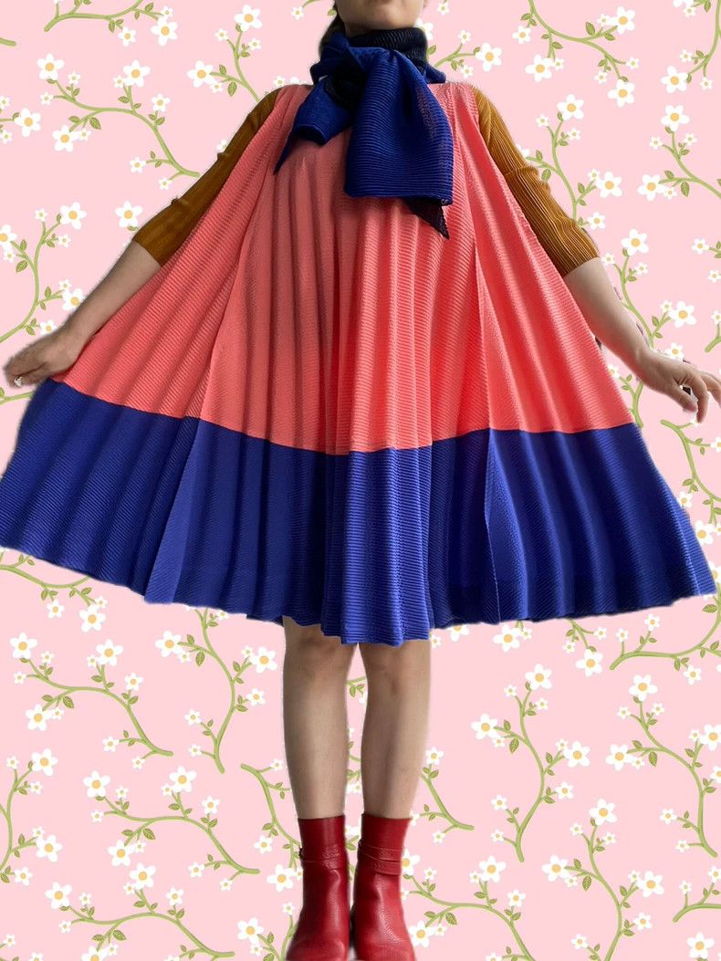 Issey Miyake Issey Miyake size:2 Orange and blue color-blocked spring d Size M / US 6-8 / IT 42-44 - 1 Thumbnail