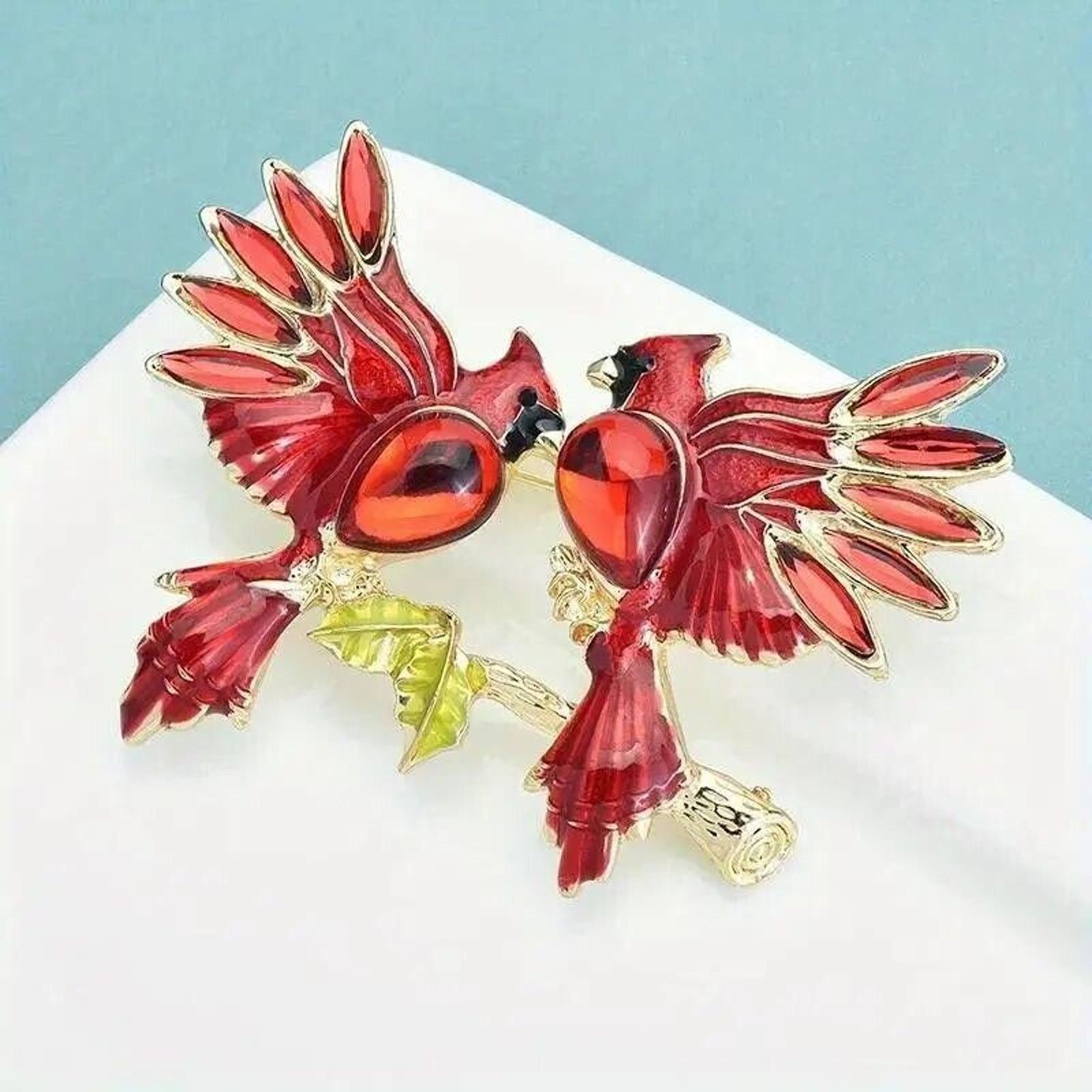 Other Red Teardrop Rhinestone Brooch Pin •Cardinal Lovers•Enameled Size ONE SIZE - 2 Thumbnail